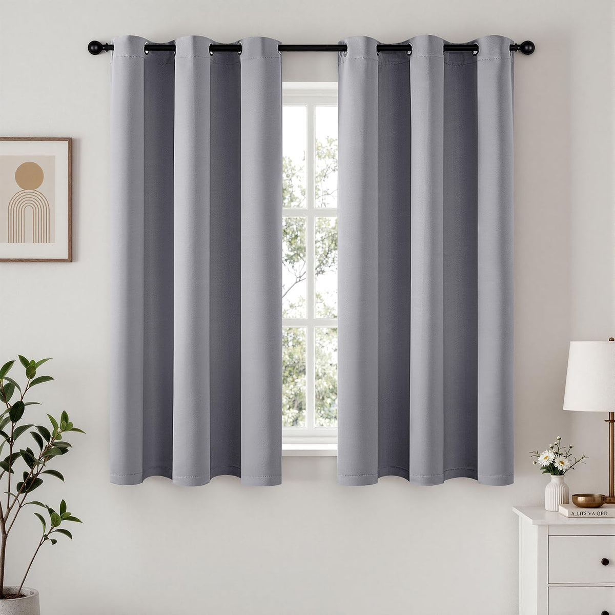 Short Navy Blue Blackout Kitchen Curtain W40 x L45 Inch 2 Panels