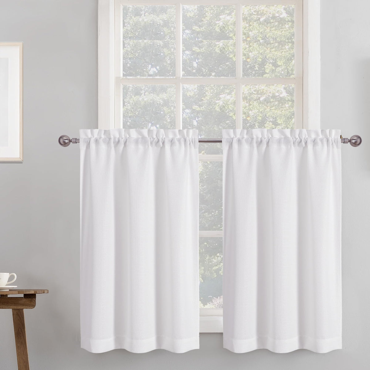 Chyhomenyc 2 Panels White Kitchen Curtains 36 Inch Length Tier Curtain