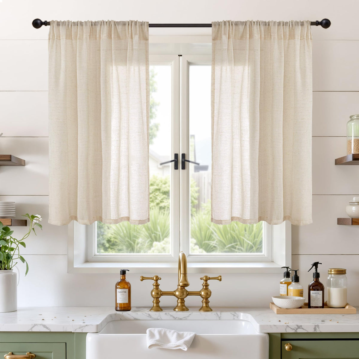 BGment Linen Kitchen Window Curtains Over Sink, 36 Inch Length Cafe Drapes