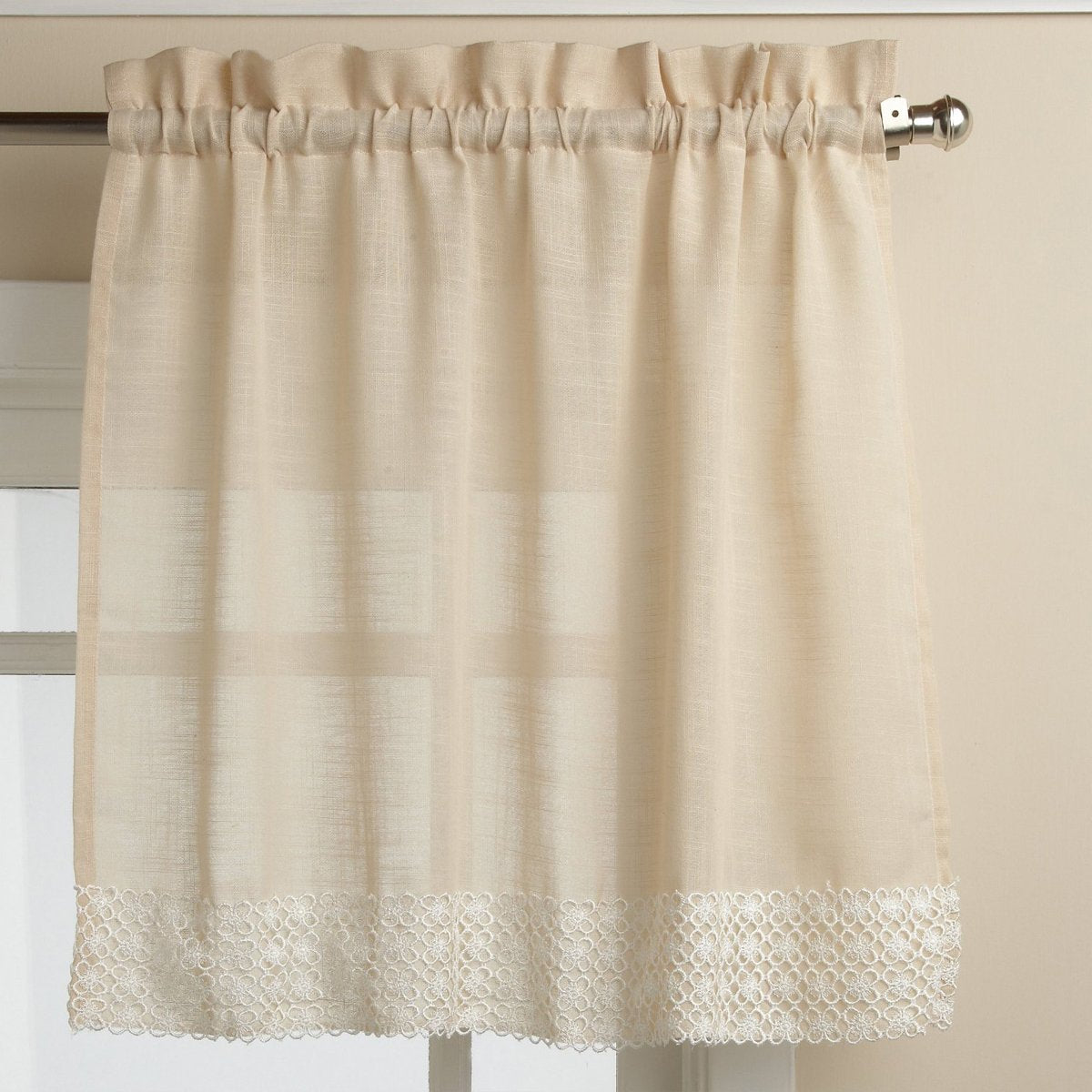 Sweet Home Collection Old World Style Floral Heavy Lace Kitchen Curtain Swag pair Hopewell Cream