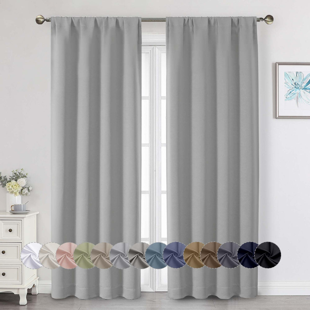 Black Cafe Blackout Curtains 36 Inch Length 2 Panels Set, Soft Solid Thermal Insulated Room Darkening Small Window Curtains for Kitchen Bathroom Basement, Black, Each, 40" Wx36 L