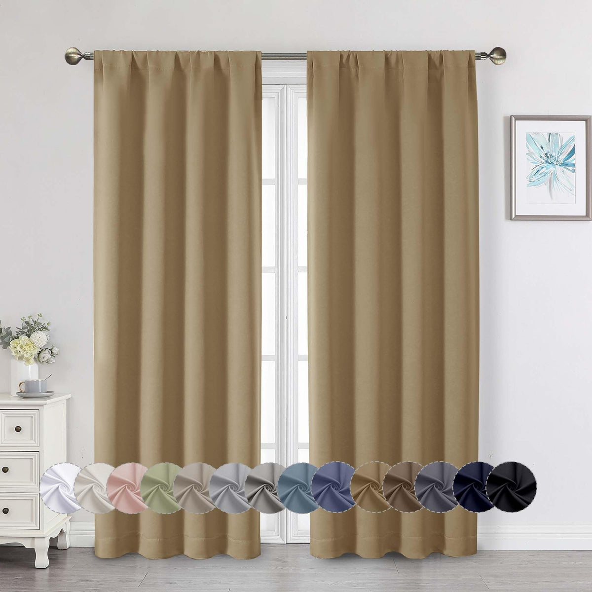 Black Cafe Blackout Curtains 36 Inch Length 2 Panels Set, Soft Solid Thermal Insulated Room Darkening Small Window Curtains for Kitchen Bathroom Basement, Black, Each, 40" Wx36 L