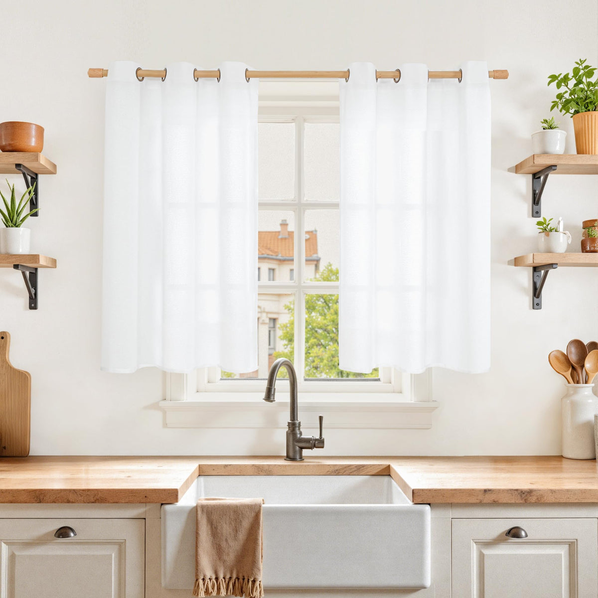 YoungsTex Linen Kitchen Window Curtains 40 Inch Length 2 Panels