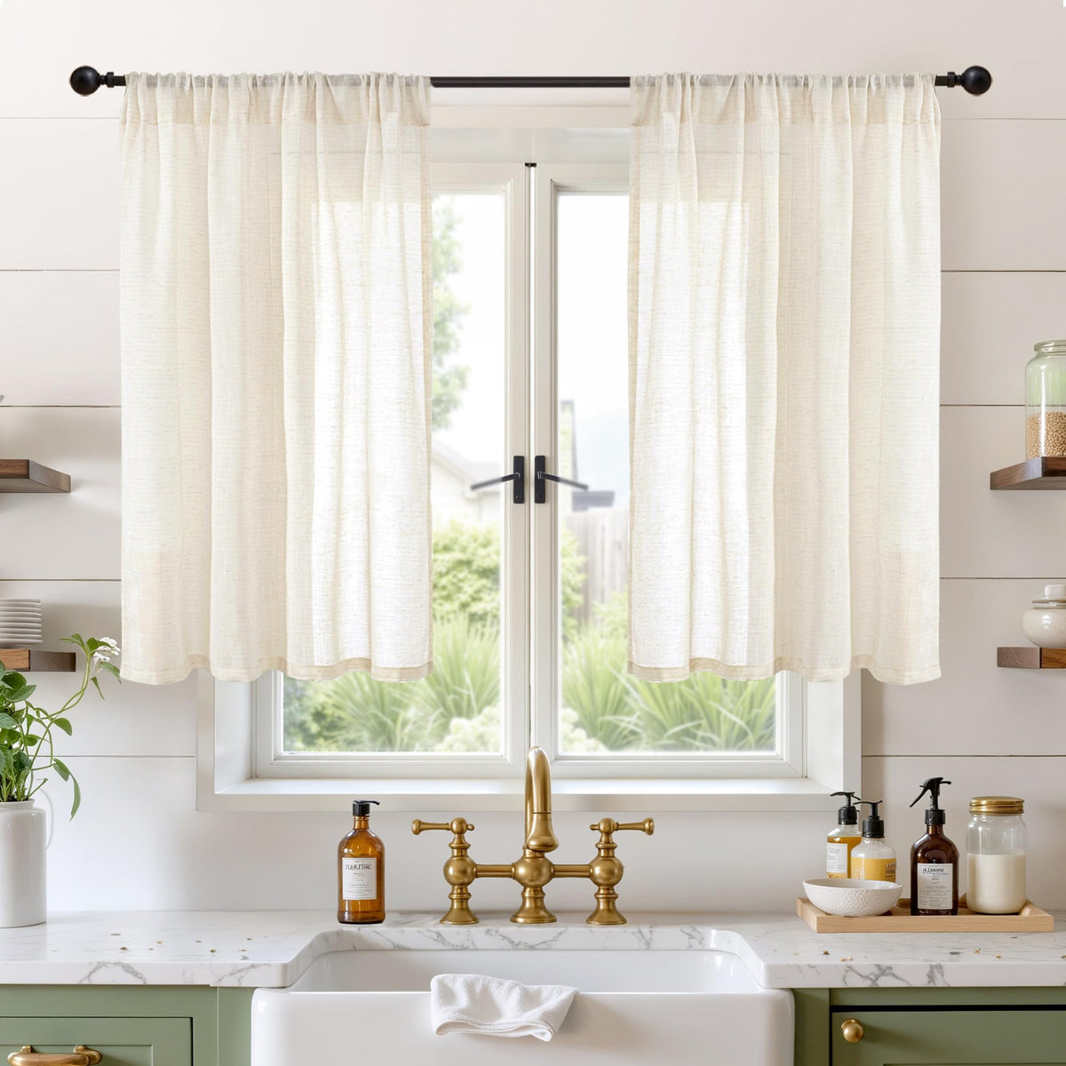 BGment Linen Kitchen Window Curtains Over Sink, 36 Inch Length Cafe Drapes