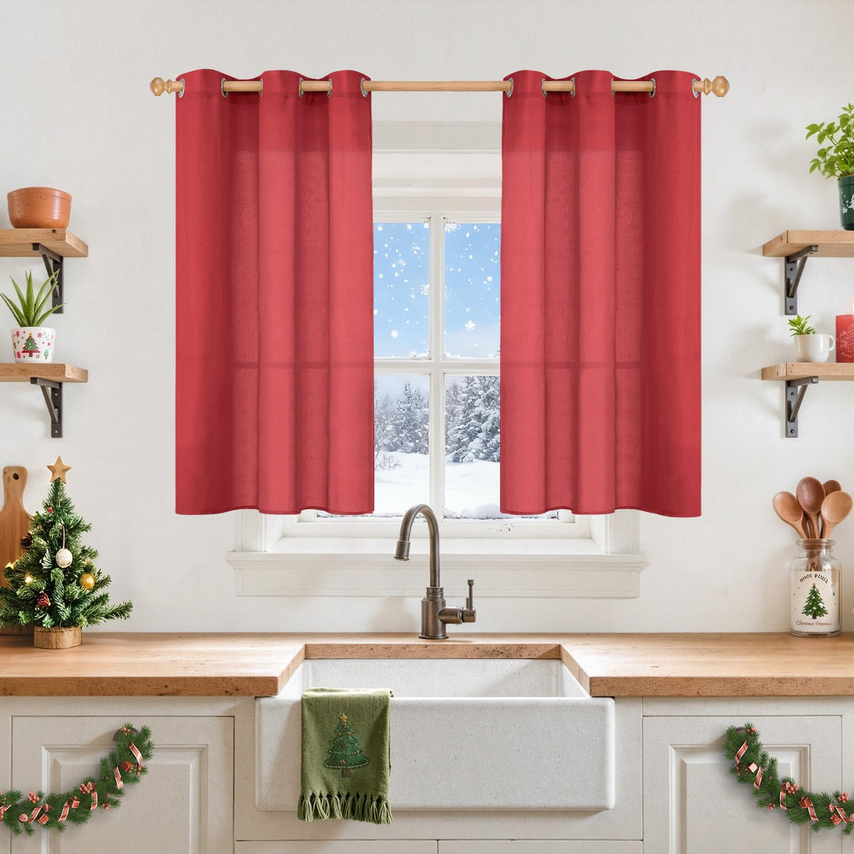 YoungsTex Linen Kitchen Window Curtains 40 Inch Length 2 Panels