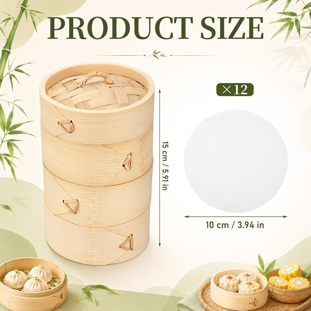 20 Pcs 4 Inch Bamboo Steamer Basket Set for Cooked Meals