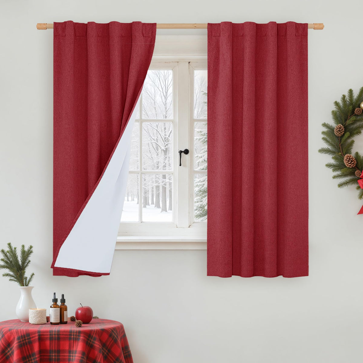 LAMIT Full Blackout Linen Kitchen Window Curtains 36 Inches Long, Ivory