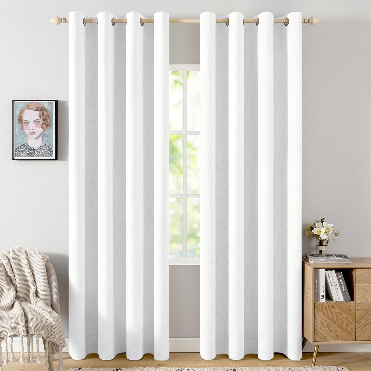 MIULEE 100% Blackout Linen Curtains for Bedroom 52x54 Inches Natural Beige