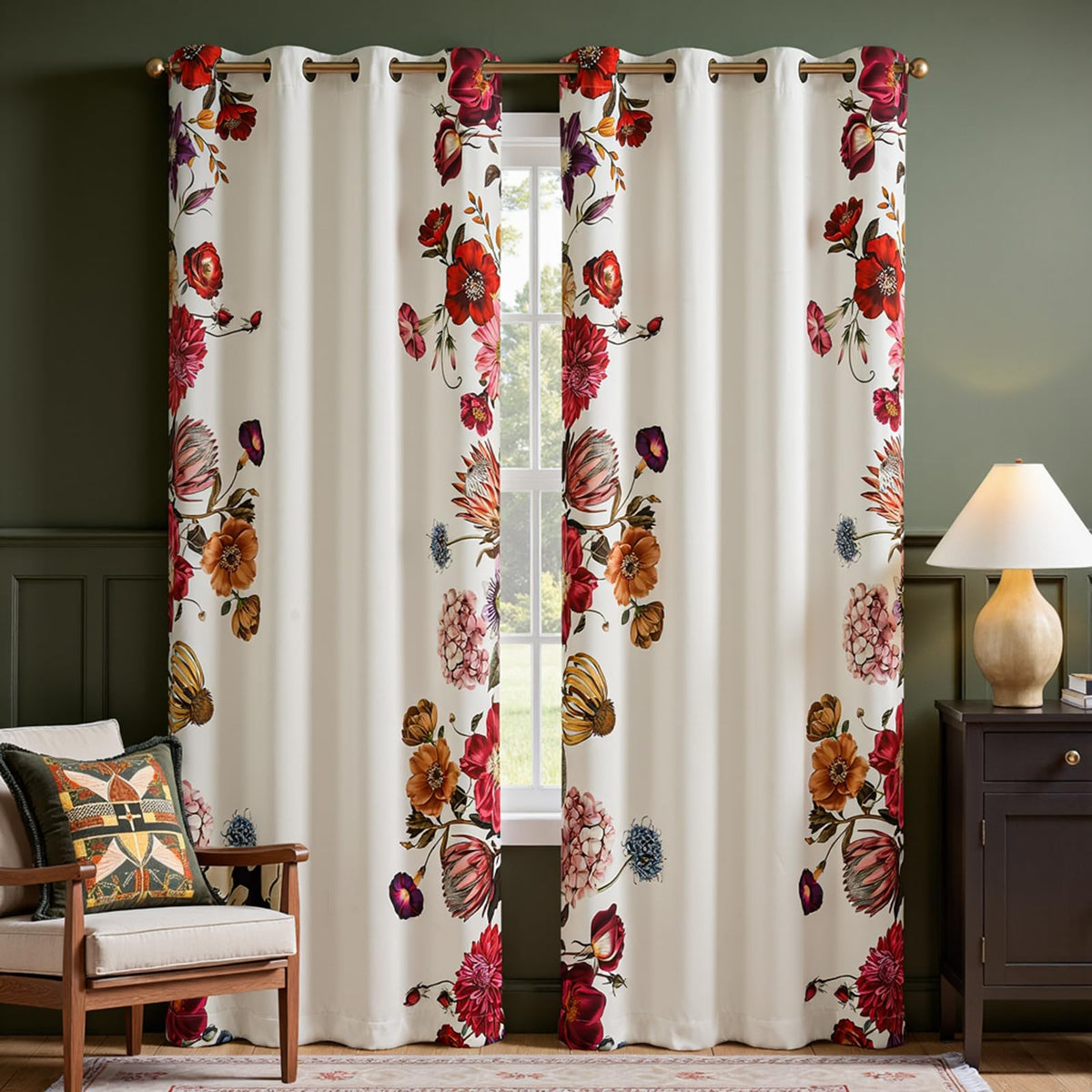 jinchan Black Boho Floral Blackout Curtains 84 Inch Grommet 2 Panels