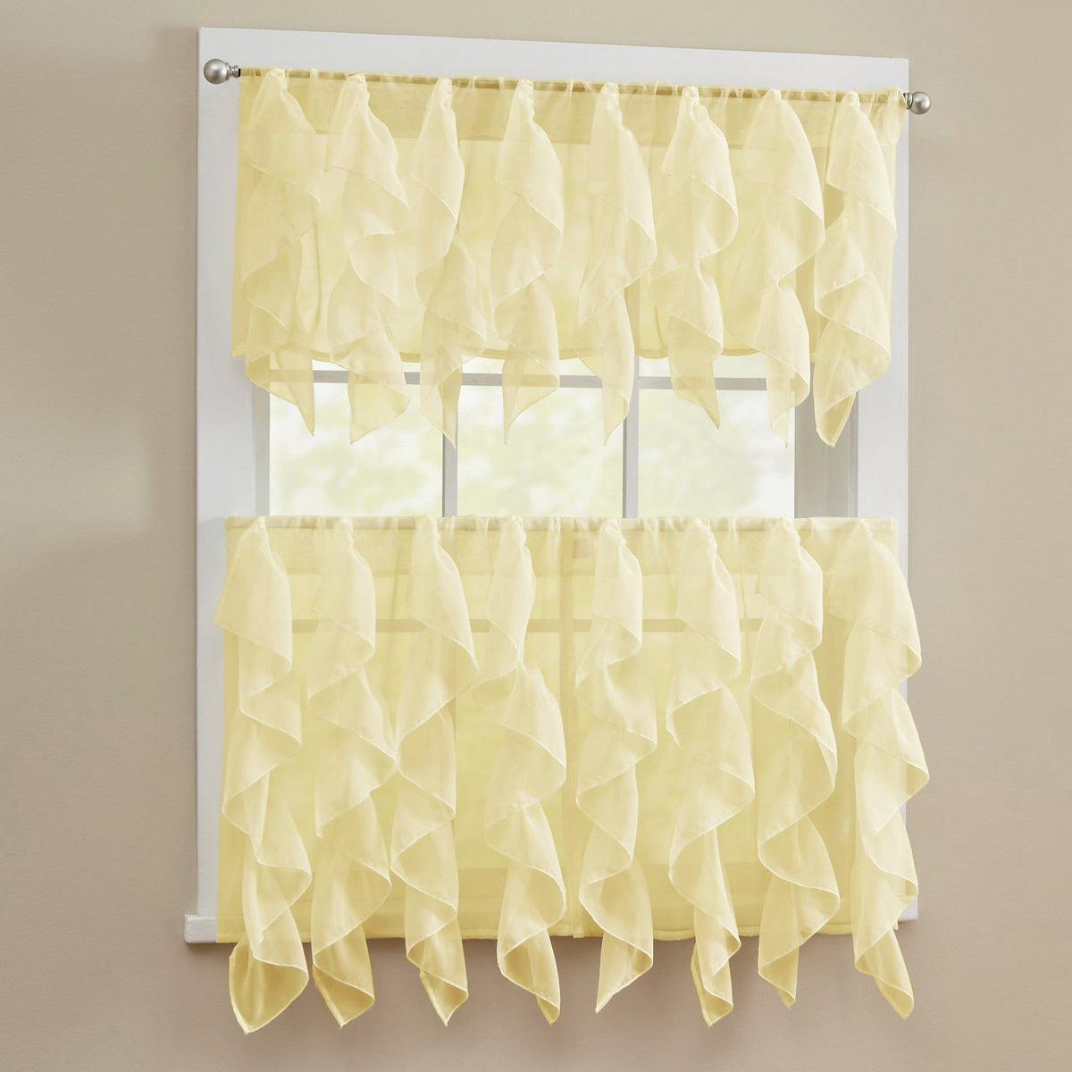Sweet Home Collection Old World Style Floral Heavy Lace Kitchen Curtain Swag pair Hopewell Cream