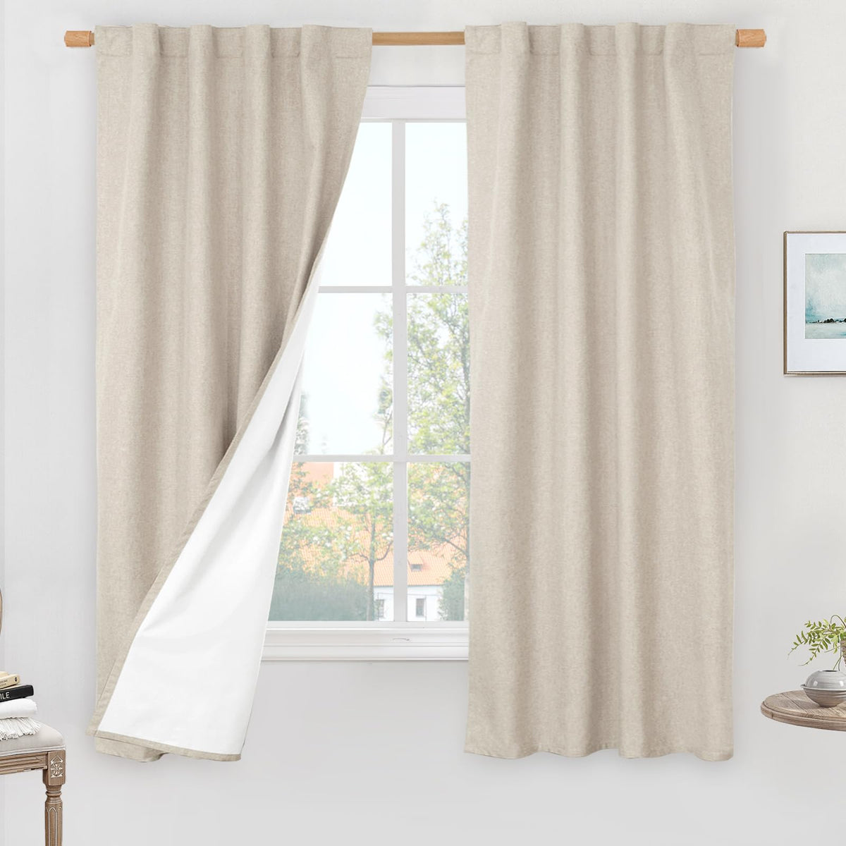 LAMIT Full Blackout Linen Kitchen Window Curtains 36 Inches Long, Ivory