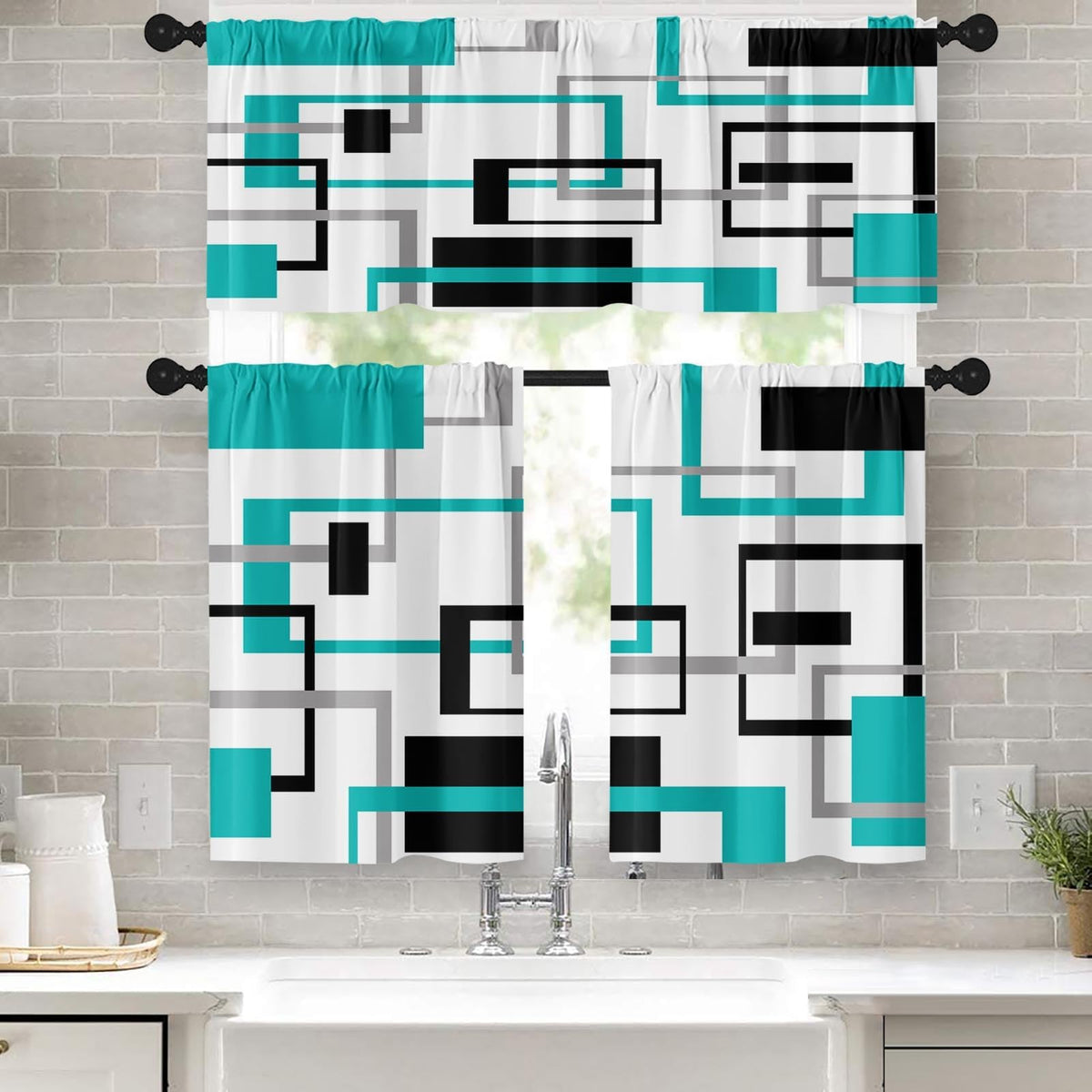 Kitchen Curtains Sets for Windows 52x36 Inch 3 Pack, Geometric