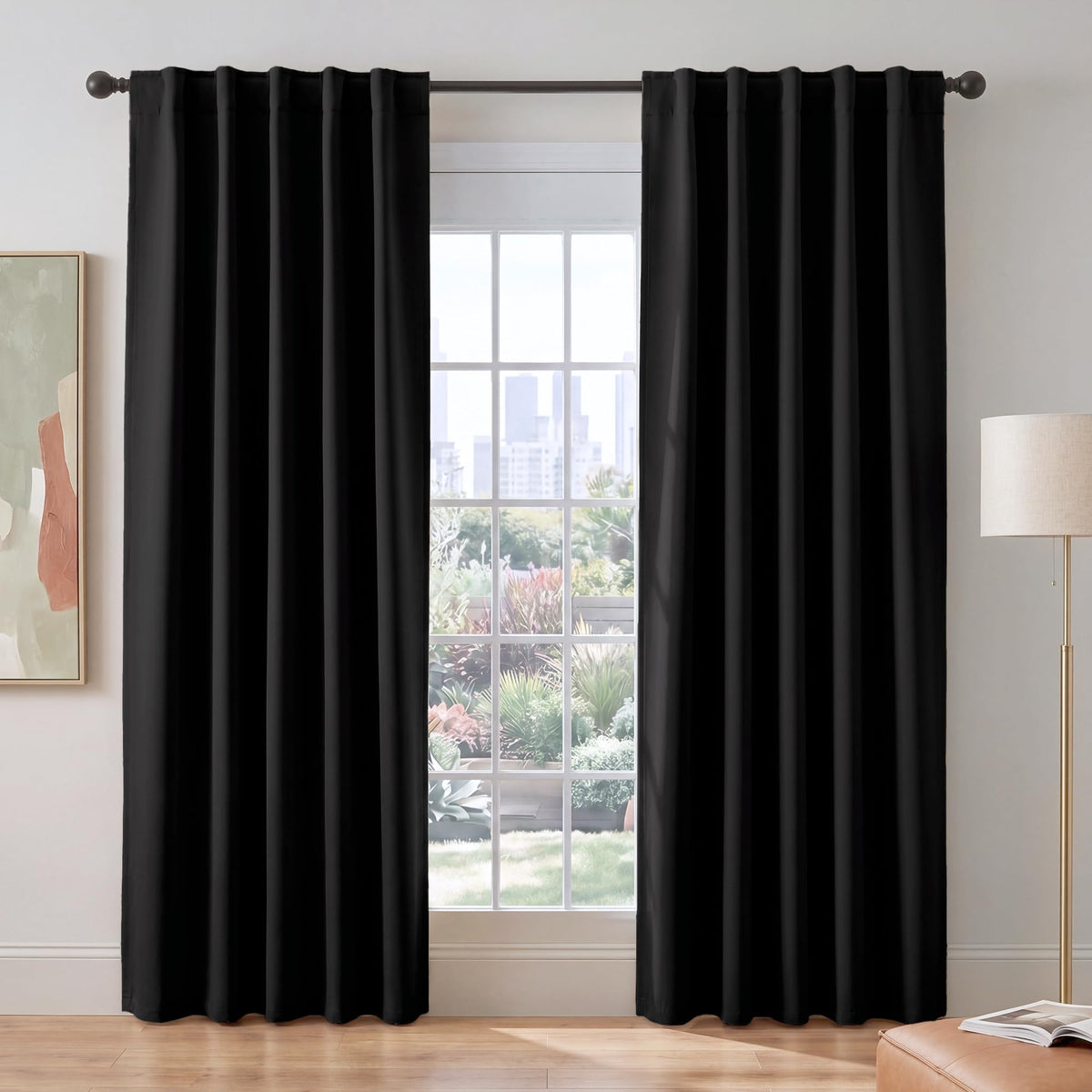 PONY DANCE Black Kitchen Blackout Curtains Over Sink, W 42 x L 45 inches
