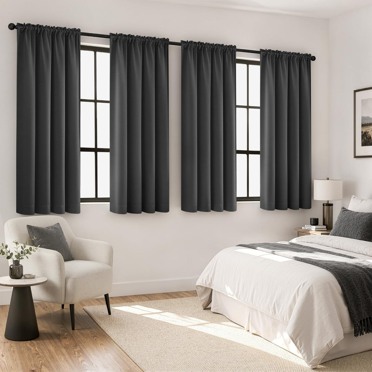 MIULEE Short 36 Inch Blackout Kitchen Window Curtain Black Set of 4 Panels