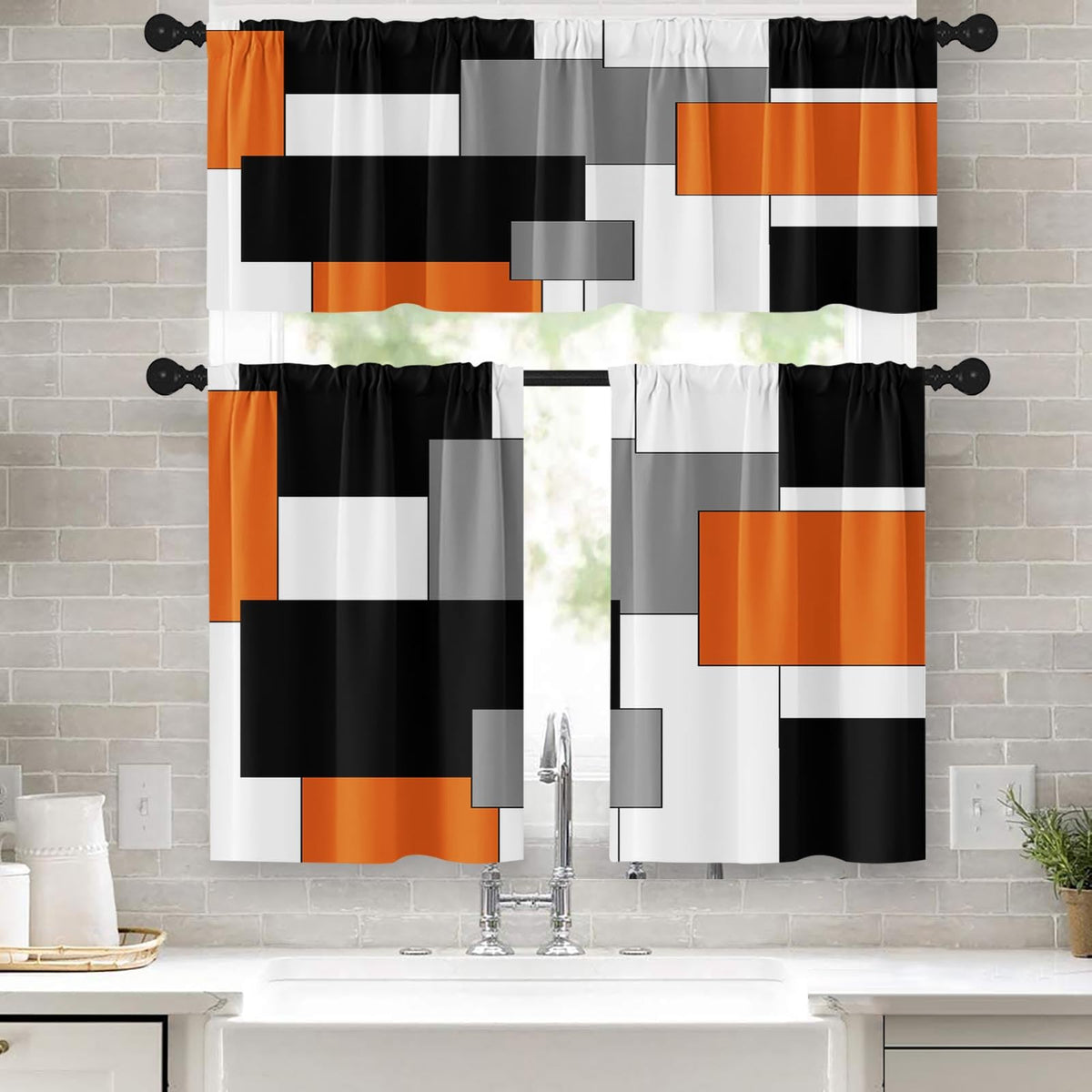 Kitchen Curtains Sets for Windows 52x36 Inch 3 Pack, Geometric