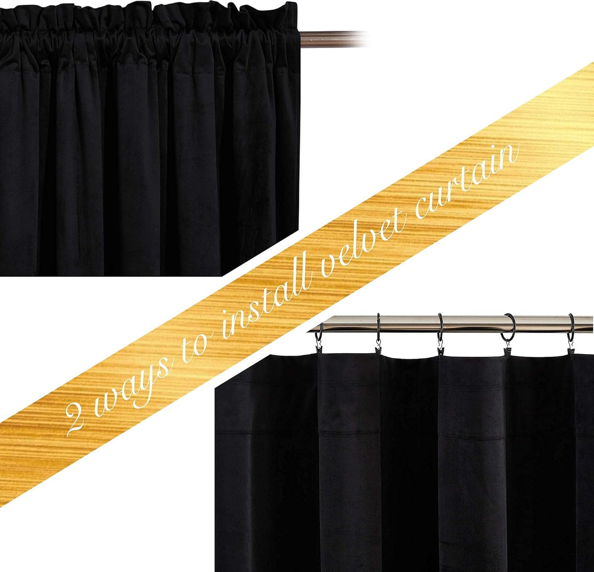 NICETOWN Black Out Velvet Curtains 63 inches Long for Kitchen