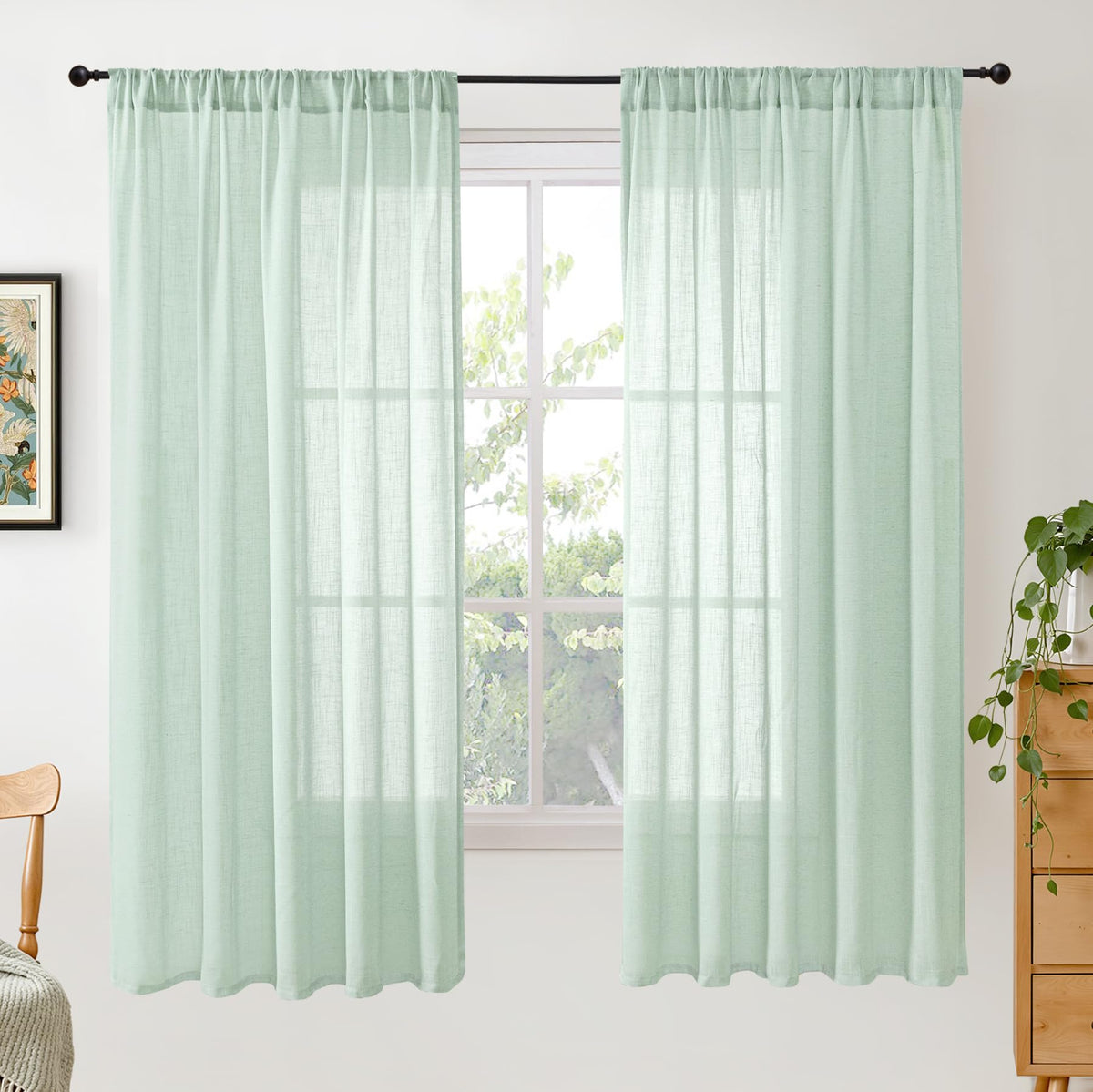 BGment Linen Kitchen Window Curtains Over Sink, 36 Inch Length Cafe Drapes