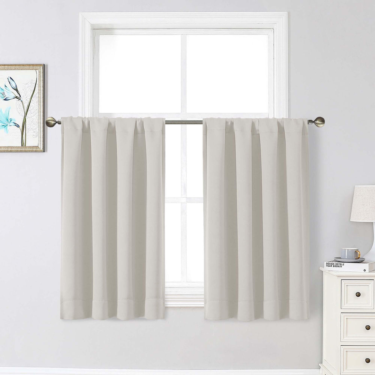 Black Cafe Blackout Curtains 36 Inch Length 2 Panels Set, Soft Solid Thermal Insulated Room Darkening Small Window Curtains for Kitchen Bathroom Basement, Black, Each, 40" Wx36 L