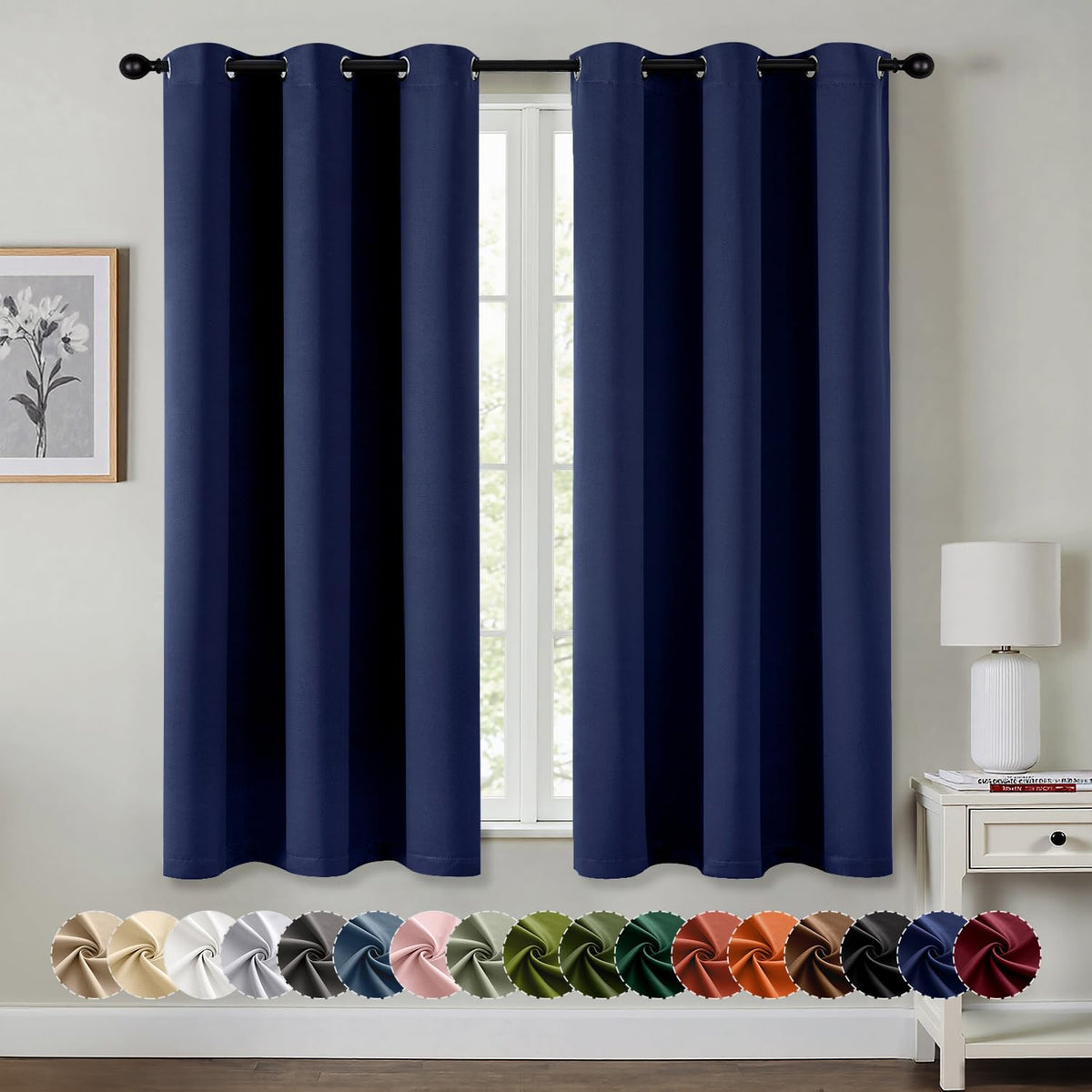 MIULEE Blackout Curtains for Bedroom 2 Panels 40 x 63 Inch Long Black