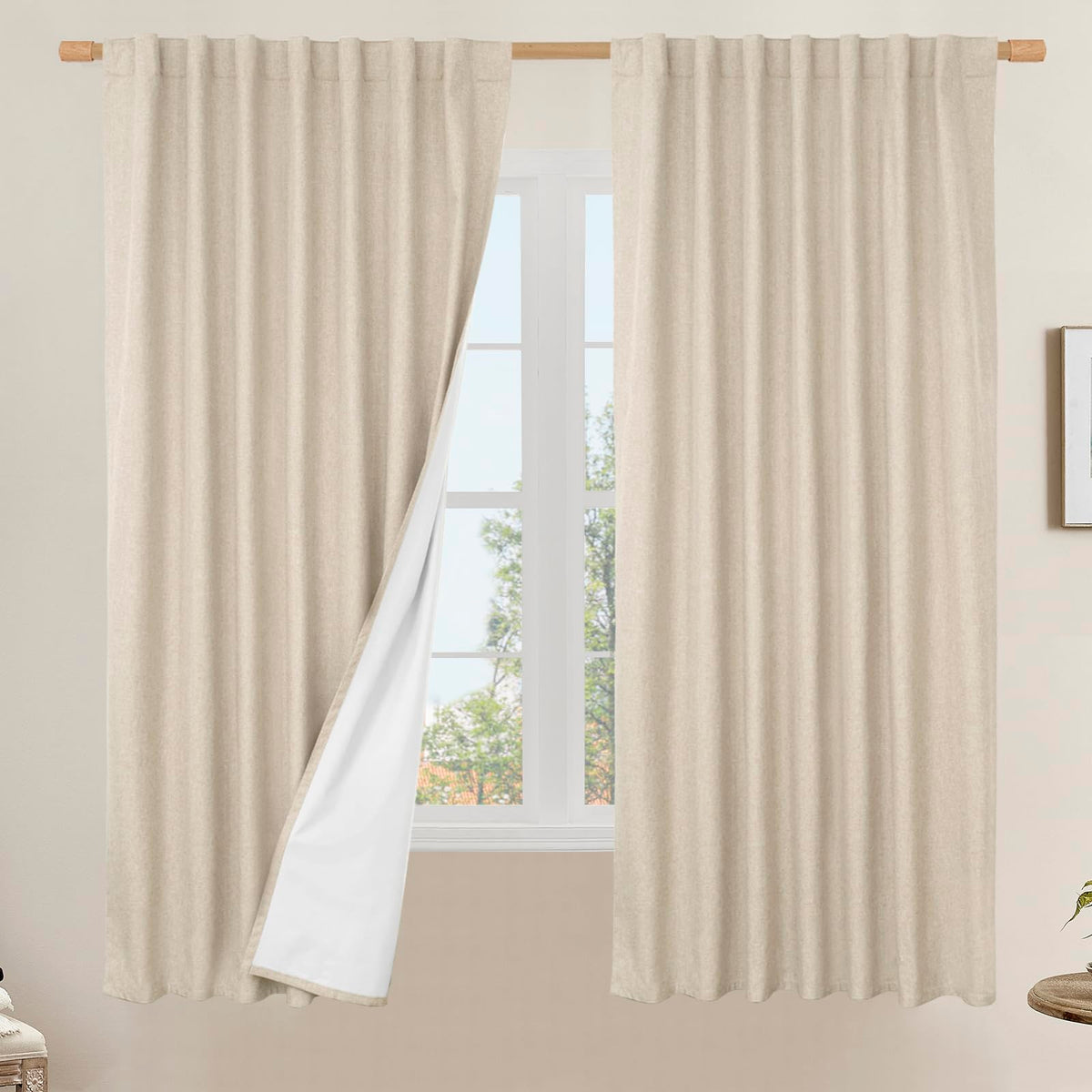 LAMIT Full Blackout Linen Kitchen Window Curtains 36 Inches Long, Ivory