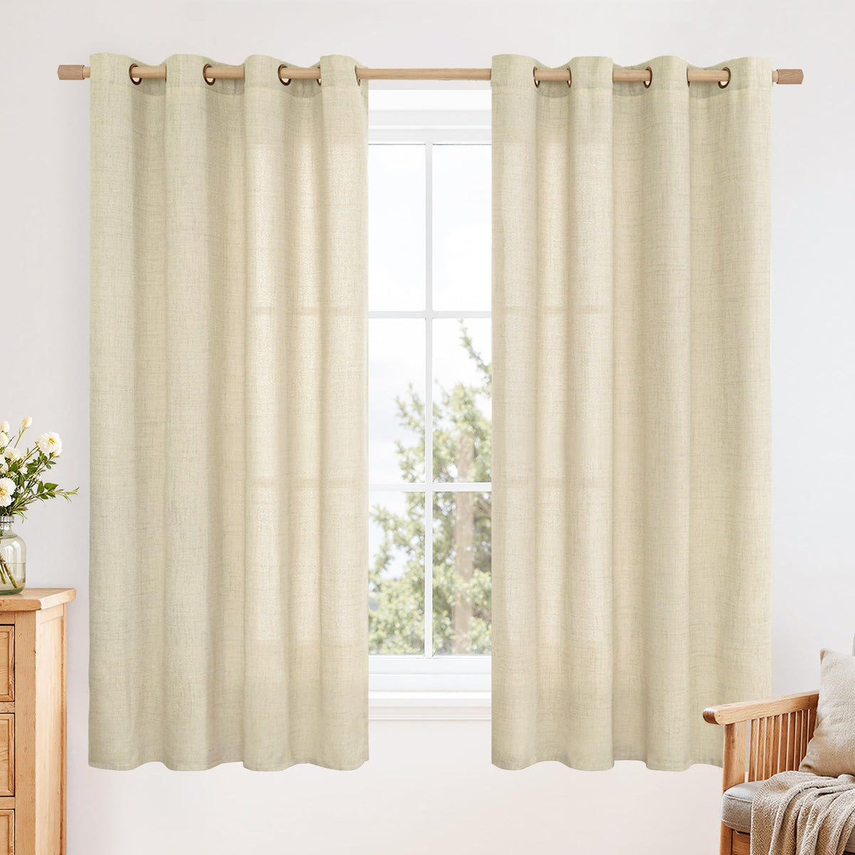 YoungsTex Linen Kitchen Window Curtains 40 Inch Length 2 Panels