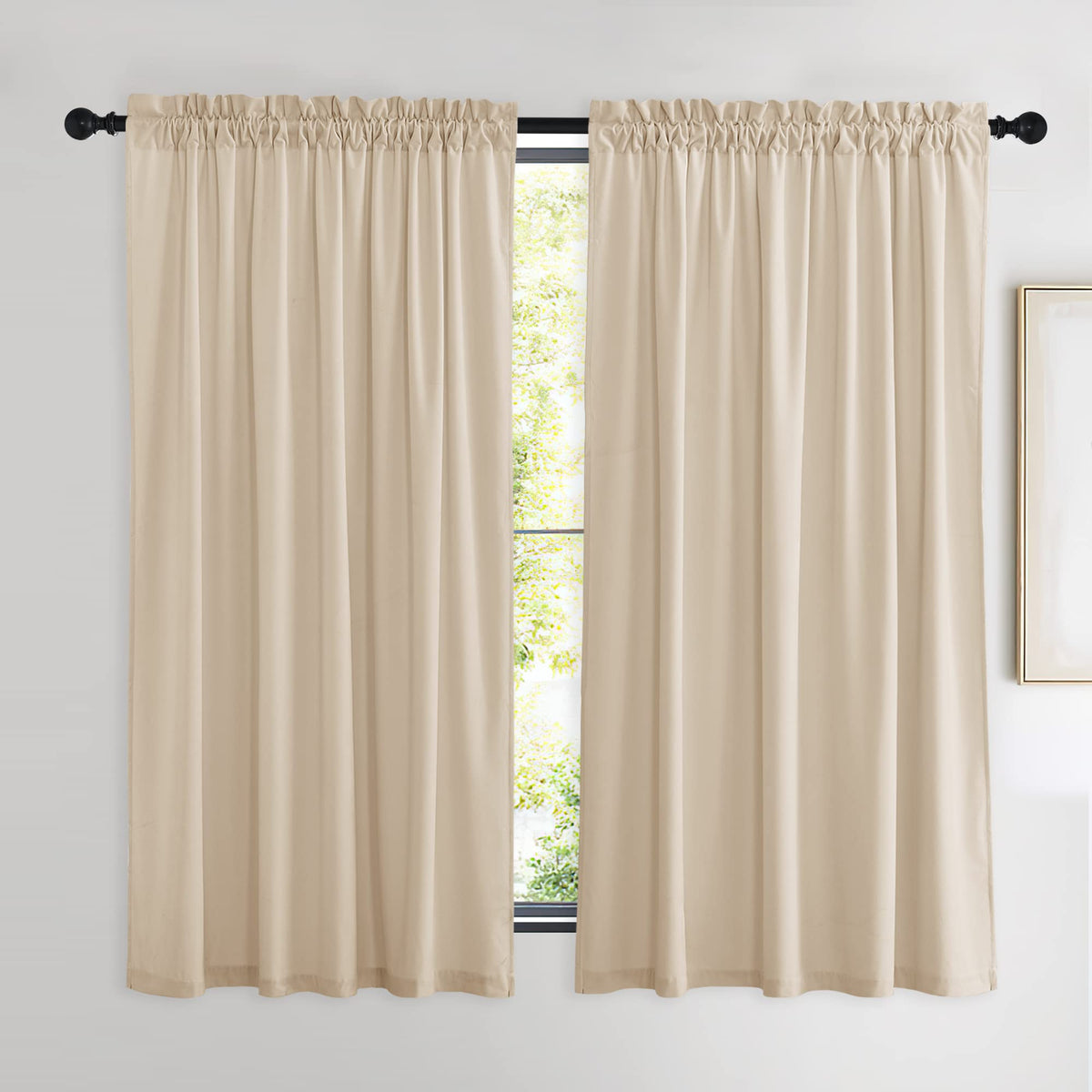 NICETOWN Black Out Velvet Curtains 63 inches Long for Kitchen