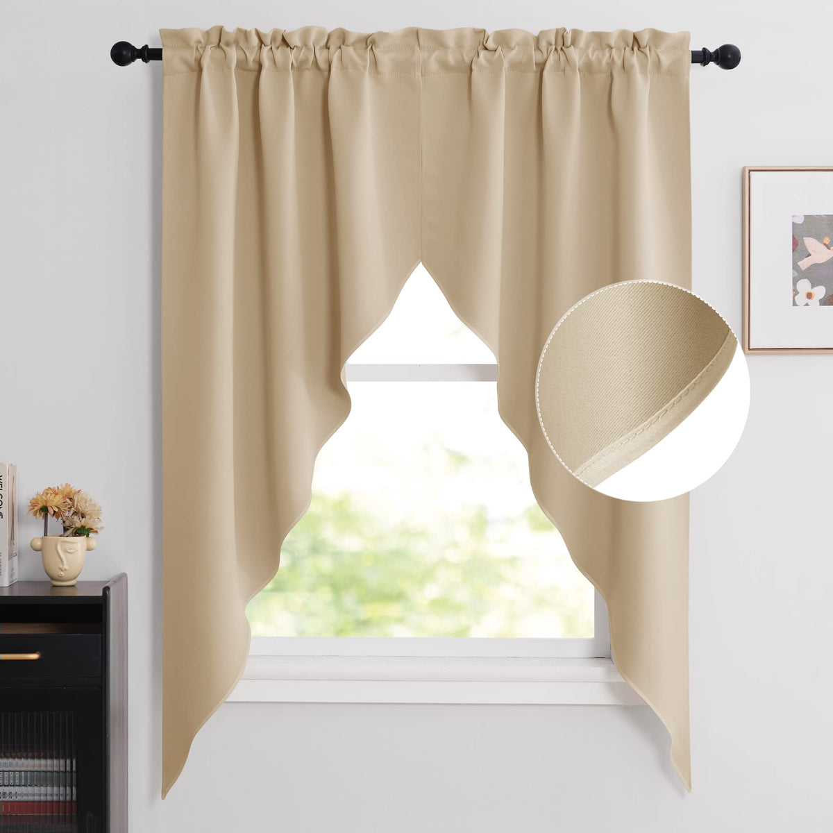 NICETOWN Burgundy Swag Curtains for Kitchen Over Sink 36 x 63 inches Long