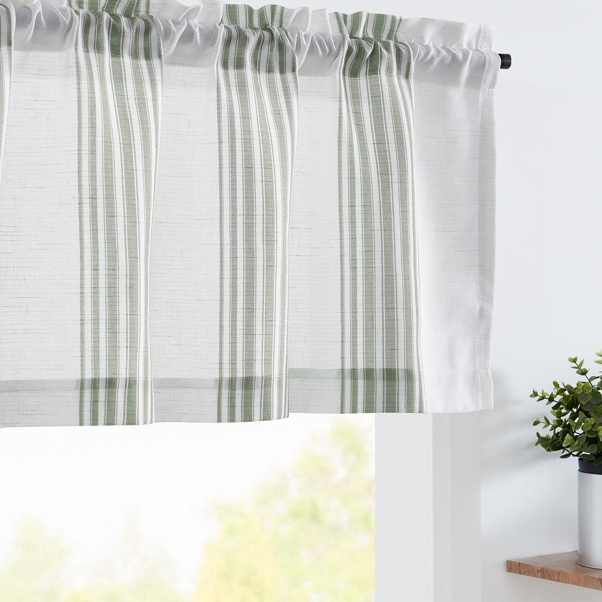 jinchan Linen Boxter Stripe Valances for Window 16 inch,Sage Green,1 Panel