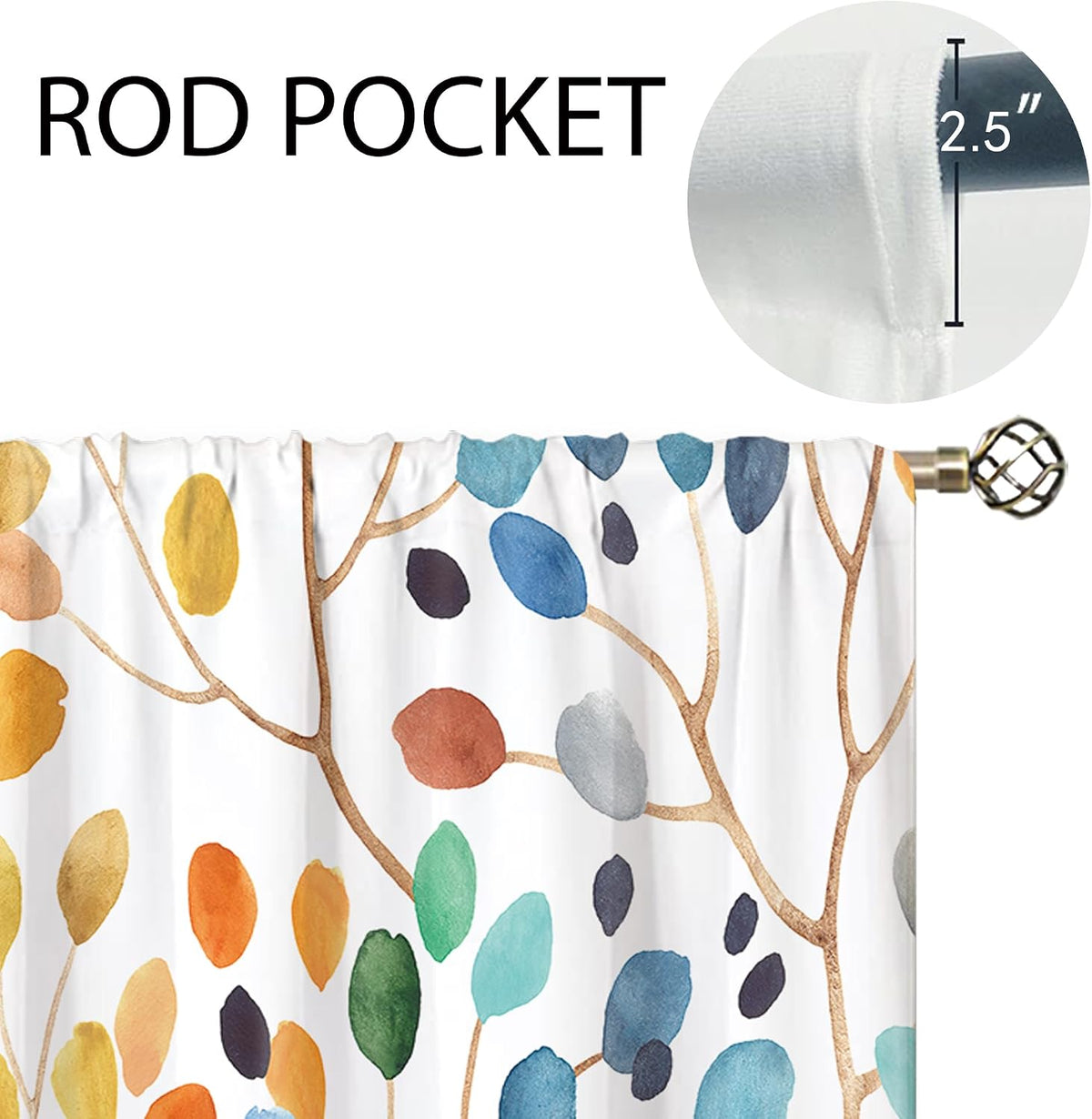 Colorful Leaves Kitchen Curtains Boho Botanical Bathroom Curtains Window Treatment Drapes Tier Flower Floral Cafe Small Bedroom Short French Door Curtains Rod Pocket 2 Panels 27.5x39 Inch