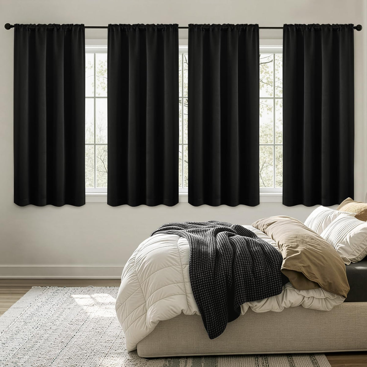 MIULEE Short 36 Inch Blackout Kitchen Window Curtain Black Set of 4 Panels