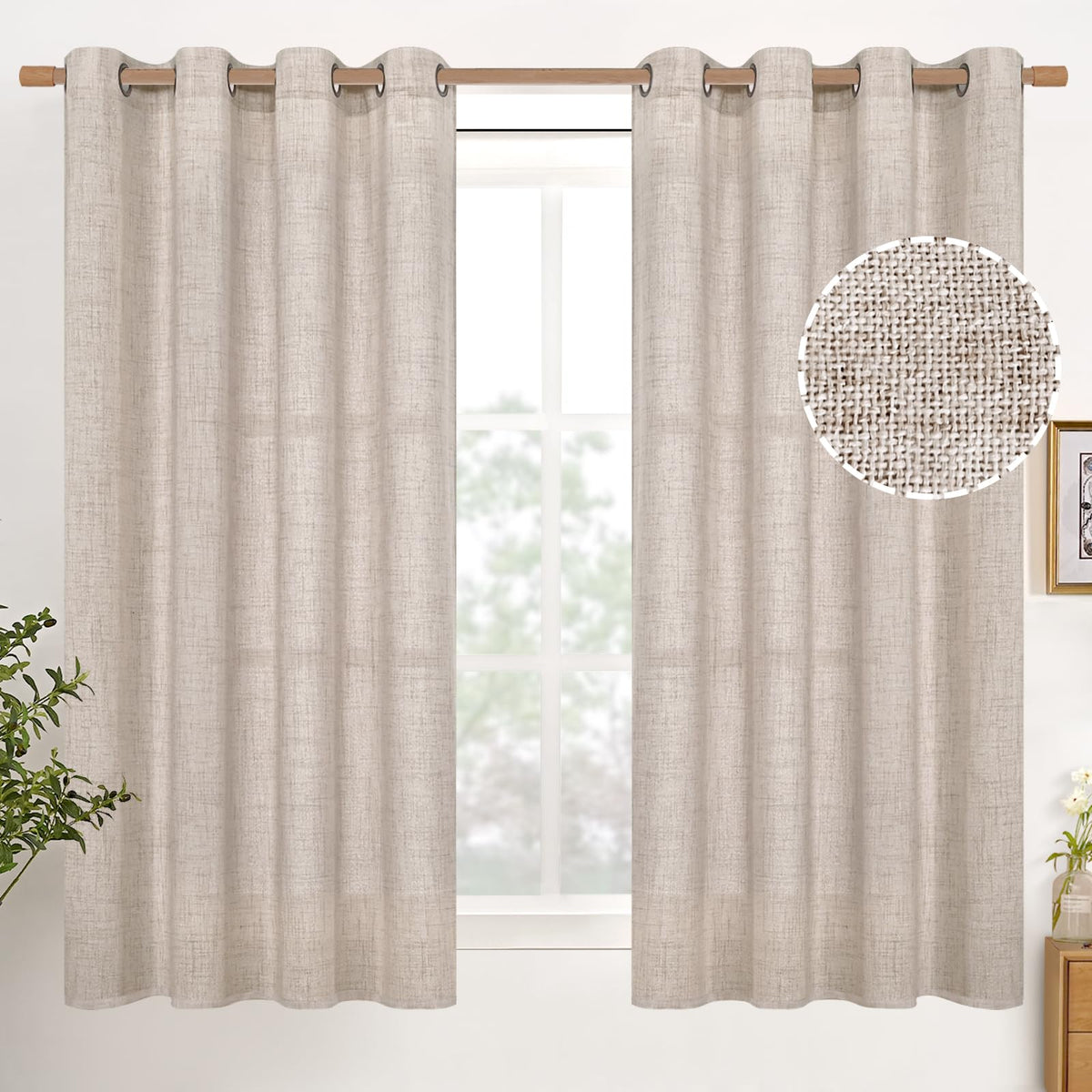 YoungsTex Linen Kitchen Window Curtains 40 Inch Length 2 Panels