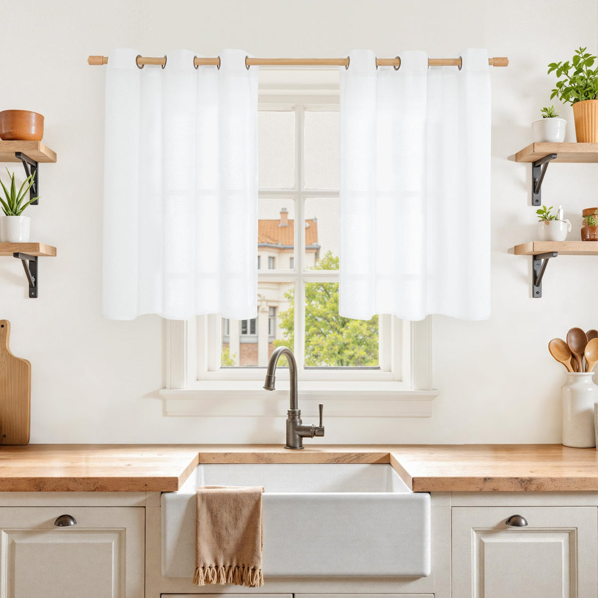 YoungsTex Linen Kitchen Window Curtains 40 Inch Length 2 Panels