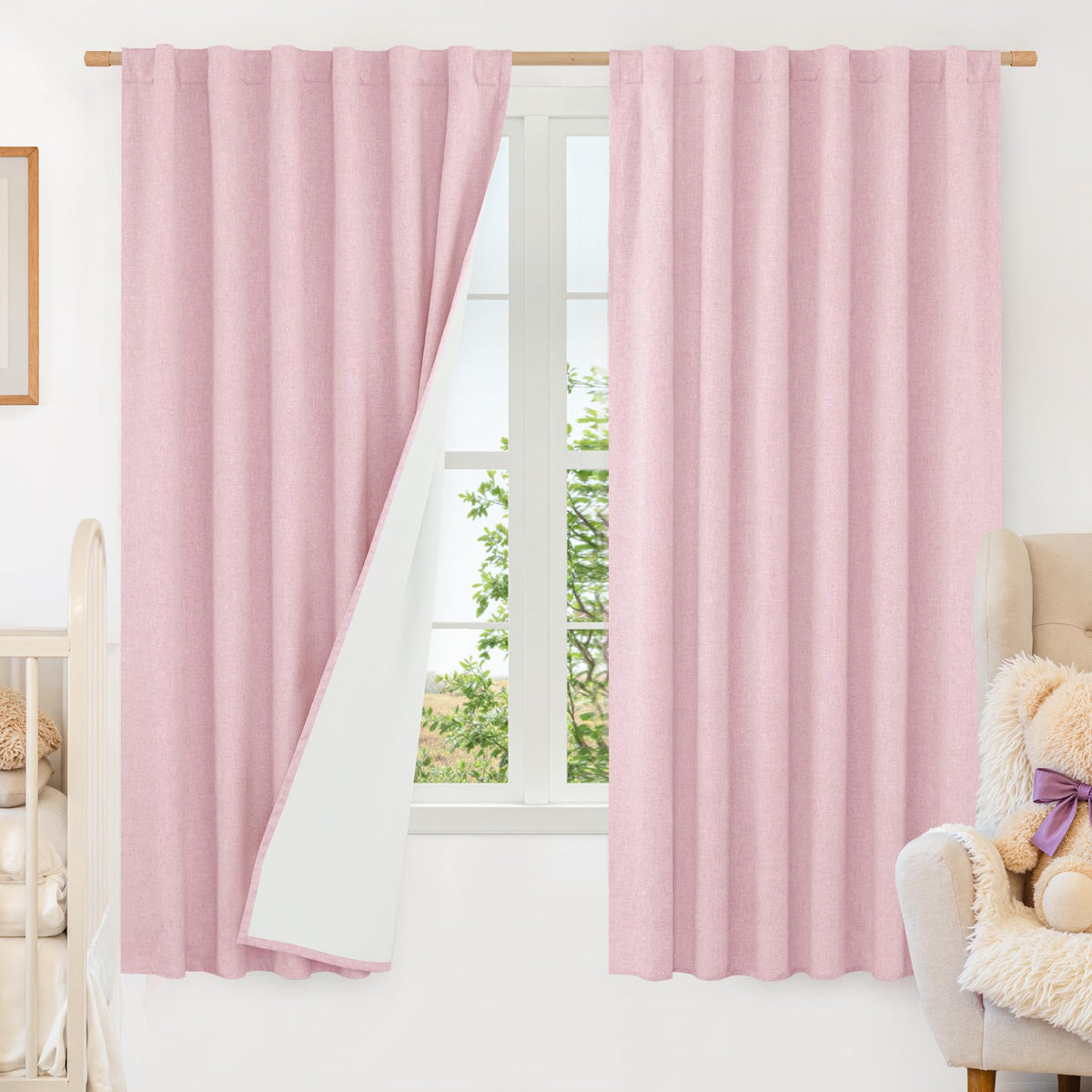 LAMIT Full Blackout Linen Kitchen Window Curtains 36 Inches Long, Ivory