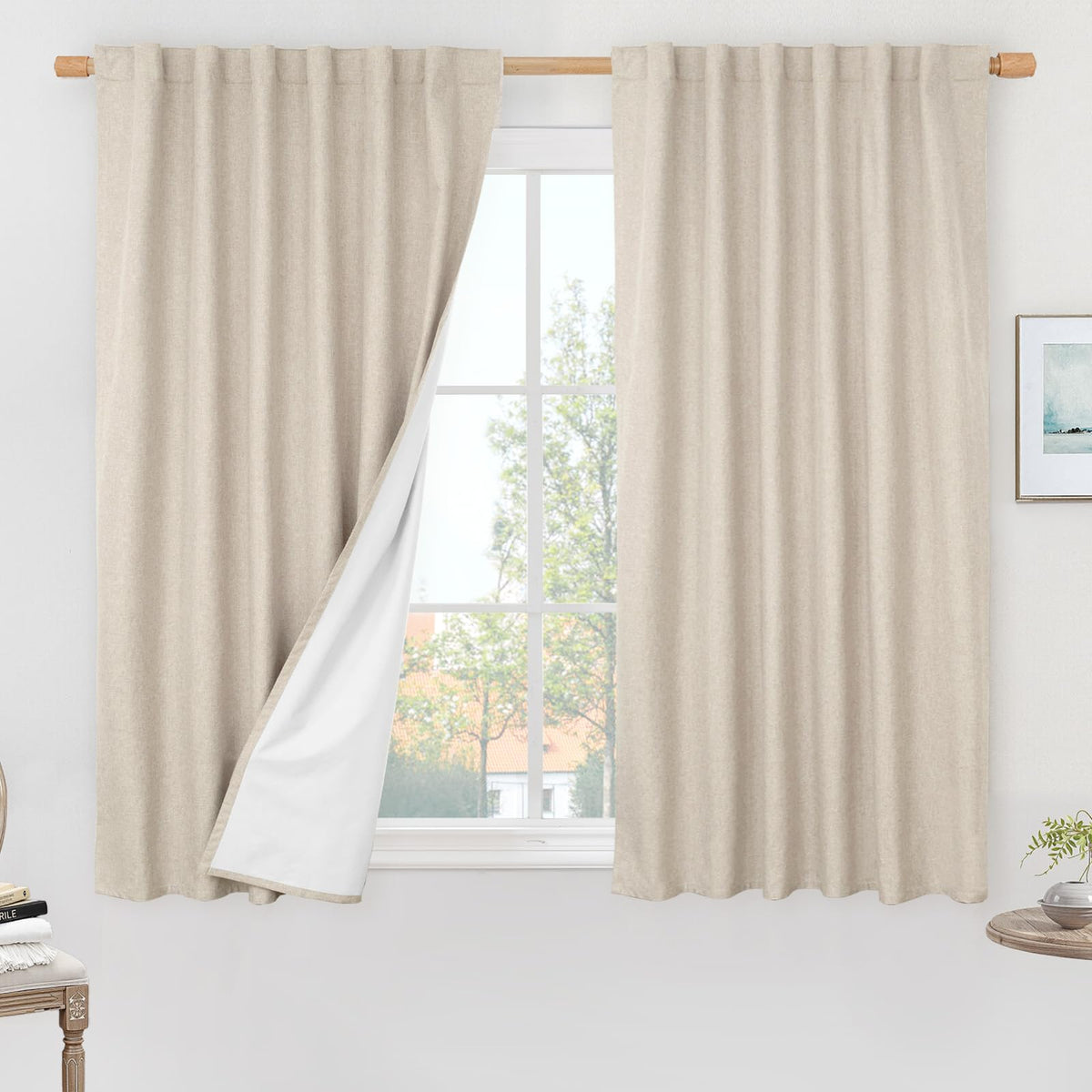 LAMIT Full Blackout Linen Kitchen Window Curtains 36 Inches Long, Ivory