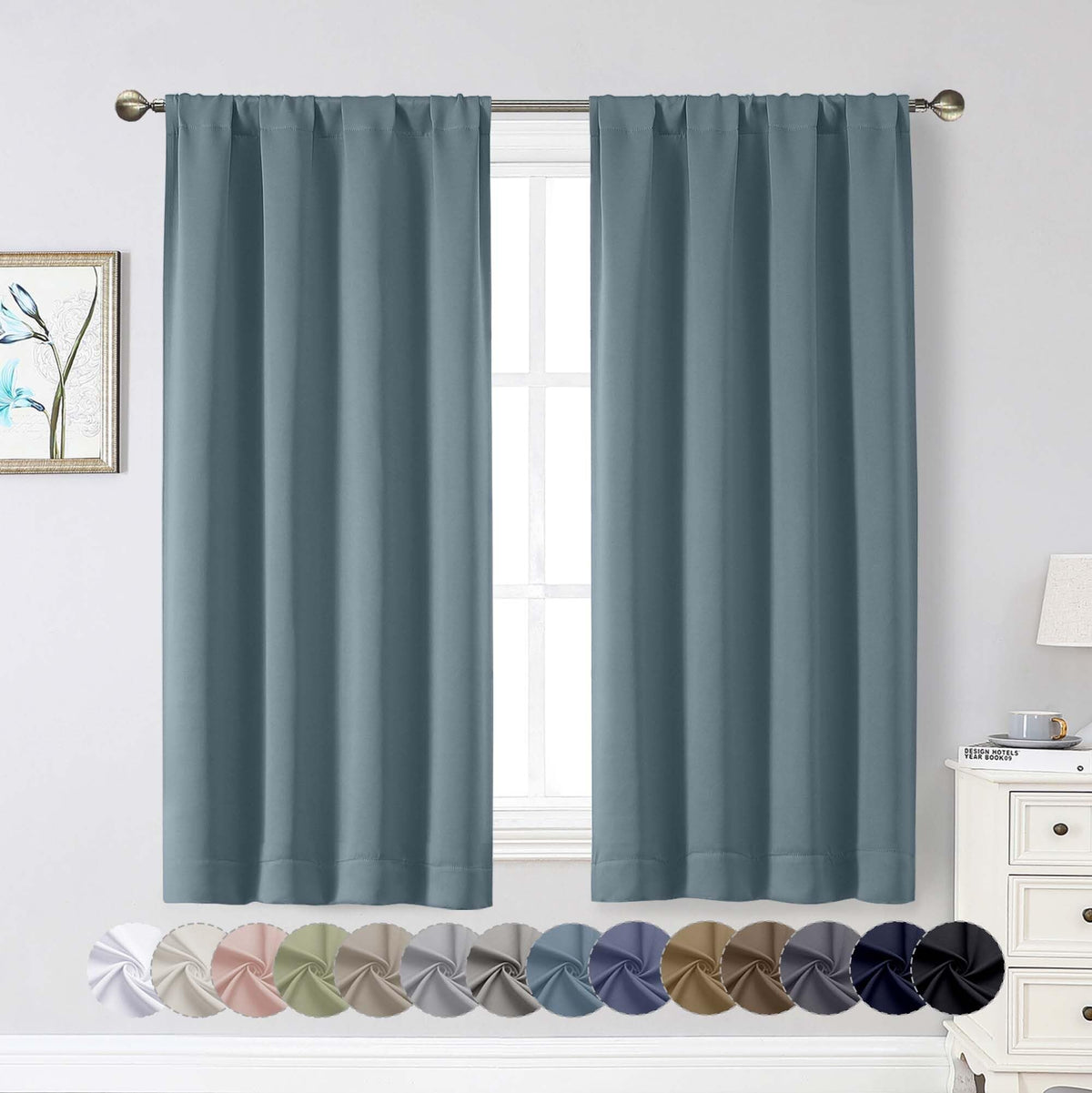 Black Cafe Blackout Curtains 36 Inch Length 2 Panels Set, Soft Solid Thermal Insulated Room Darkening Small Window Curtains for Kitchen Bathroom Basement, Black, Each, 40" Wx36 L