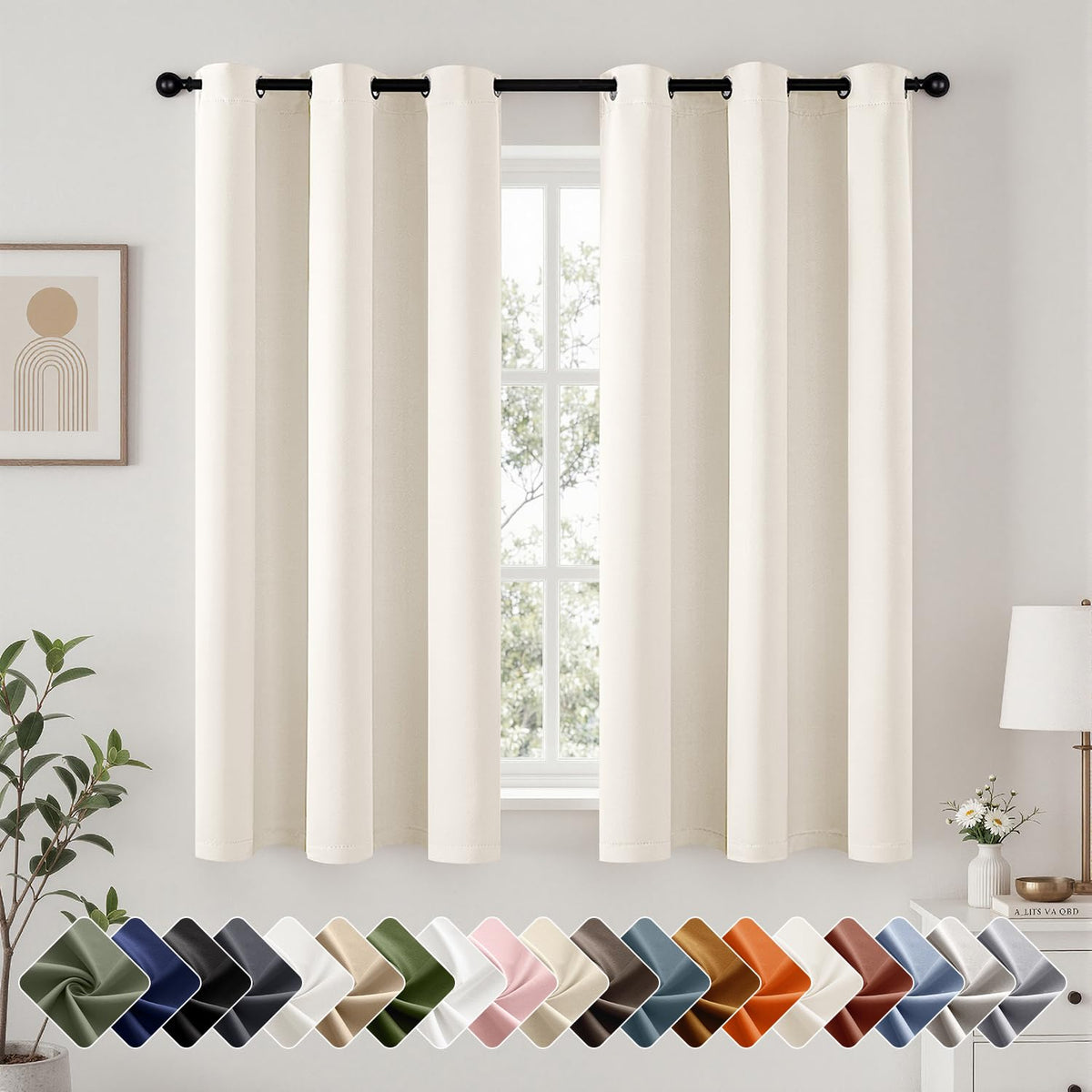 Short Navy Blue Blackout Kitchen Curtain W40 x L45 Inch 2 Panels