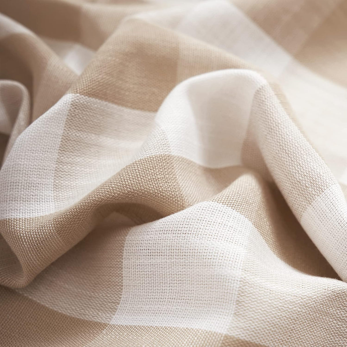 Taupe White Check Kitchen Tier Curtains for Basement Laundry 27x36 2pcs