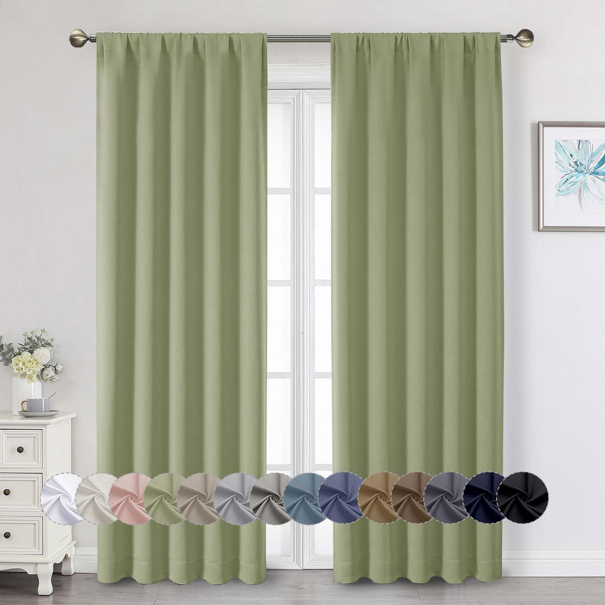 Black Cafe Blackout Curtains 36 Inch Length 2 Panels Set, Soft Solid Thermal Insulated Room Darkening Small Window Curtains for Kitchen Bathroom Basement, Black, Each, 40" Wx36 L