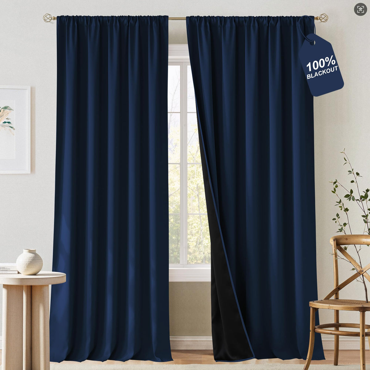 NICETOWN 100% Black Out Kitchen Curtains 36 Inch Length, W52xL36, 2 Panels