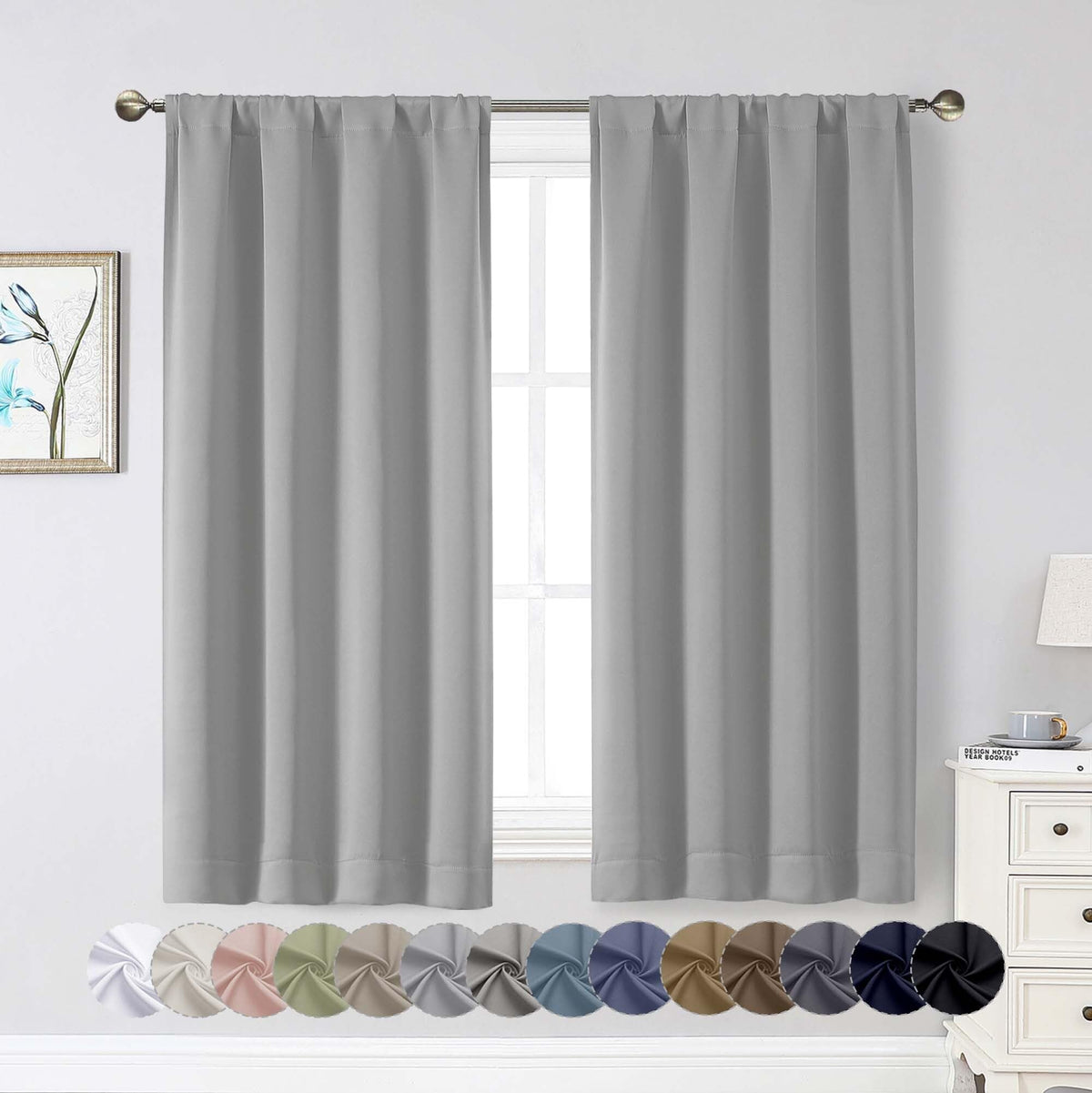 Black Cafe Blackout Curtains 36 Inch Length 2 Panels Set, Soft Solid Thermal Insulated Room Darkening Small Window Curtains for Kitchen Bathroom Basement, Black, Each, 40" Wx36 L