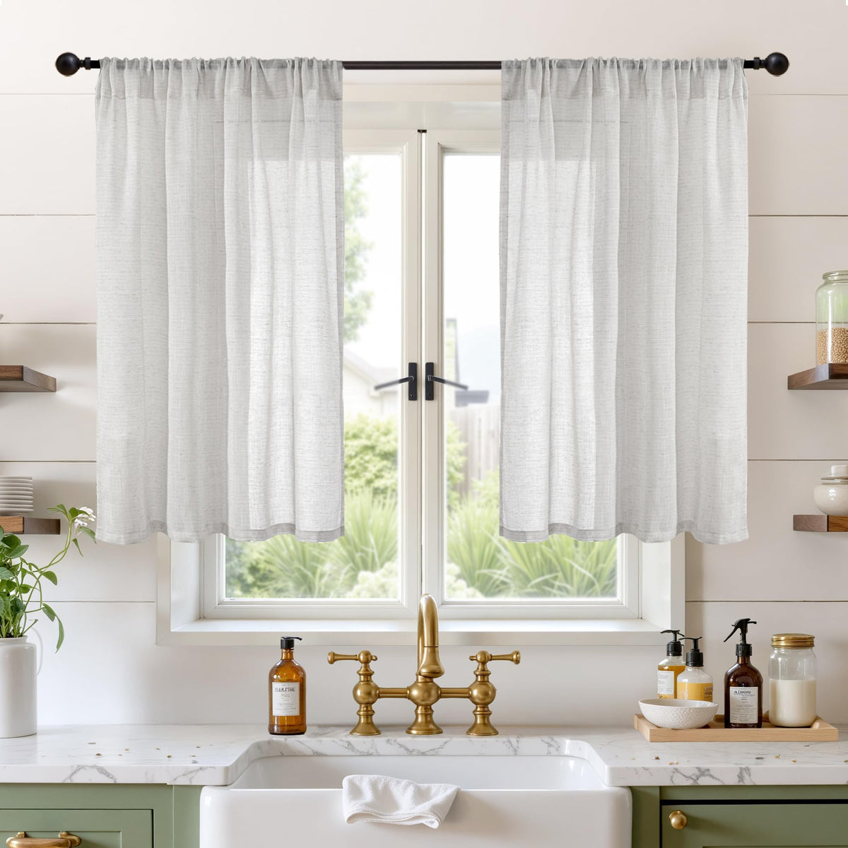 BGment Linen Kitchen Window Curtains Over Sink, 36 Inch Length Cafe Drapes