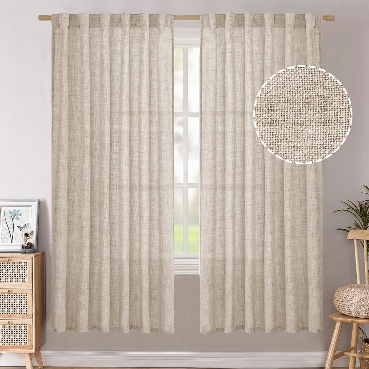 BGment White Linen Kitchen Curtains 40 Inch Length for Short Window