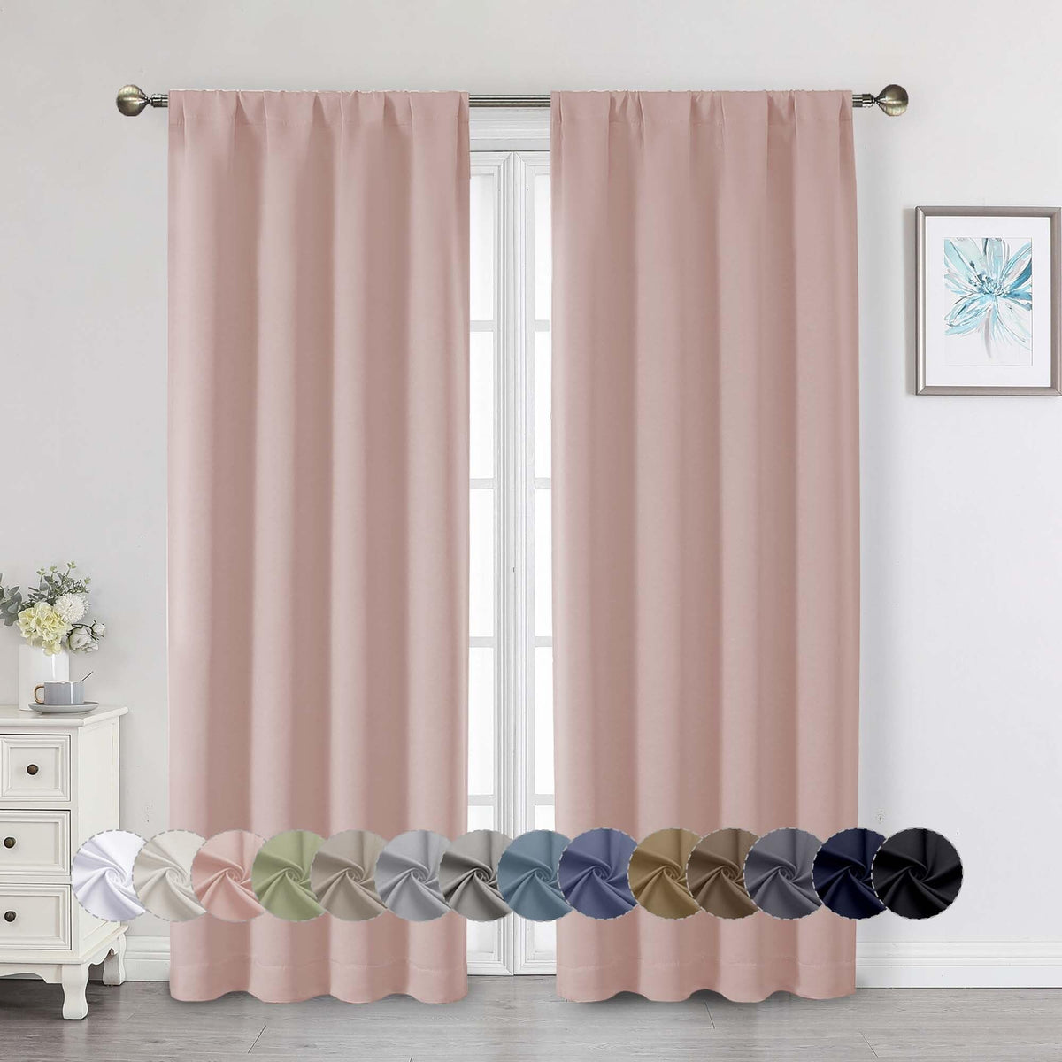 Black Cafe Blackout Curtains 36 Inch Length 2 Panels Set, Soft Solid Thermal Insulated Room Darkening Small Window Curtains for Kitchen Bathroom Basement, Black, Each, 40" Wx36 L