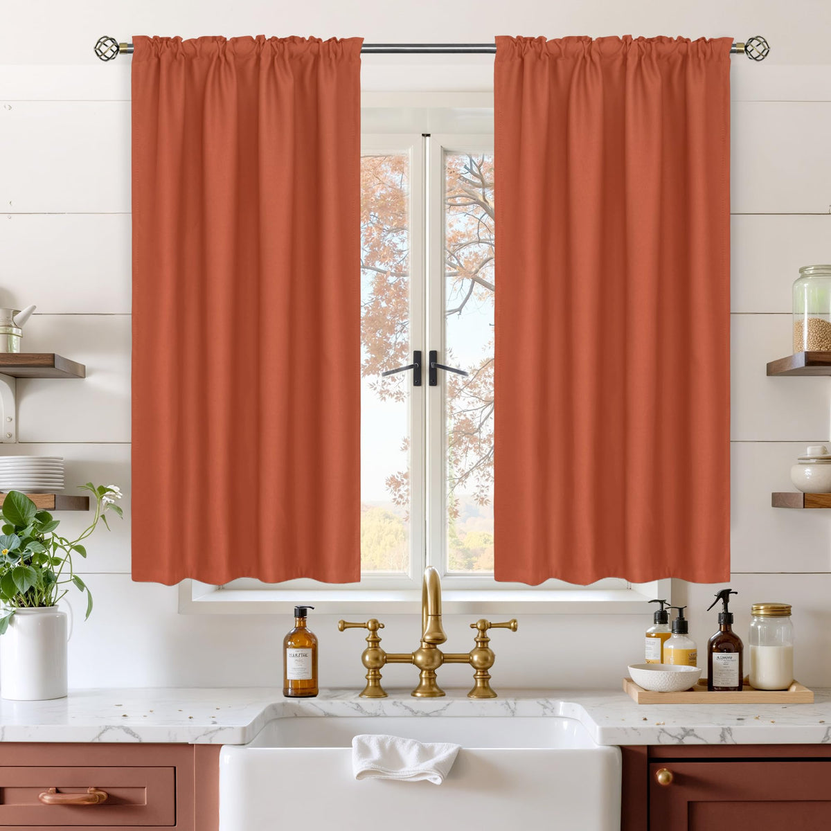 BGment Black Blackout Curtains 40 Inches Long for Kitchen Window 2 Panels