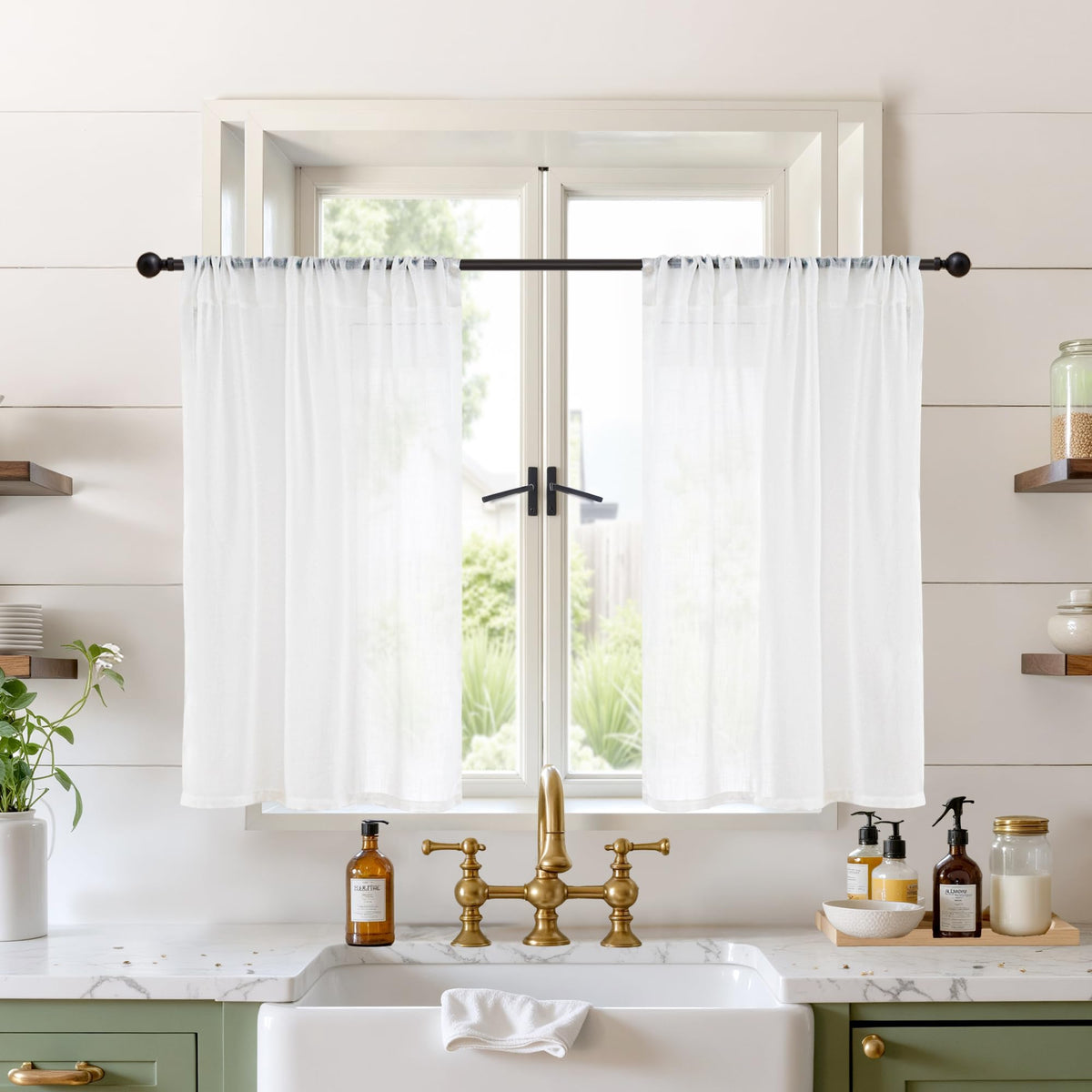 BGment Linen Kitchen Window Curtains Over Sink, 36 Inch Length Cafe Drapes