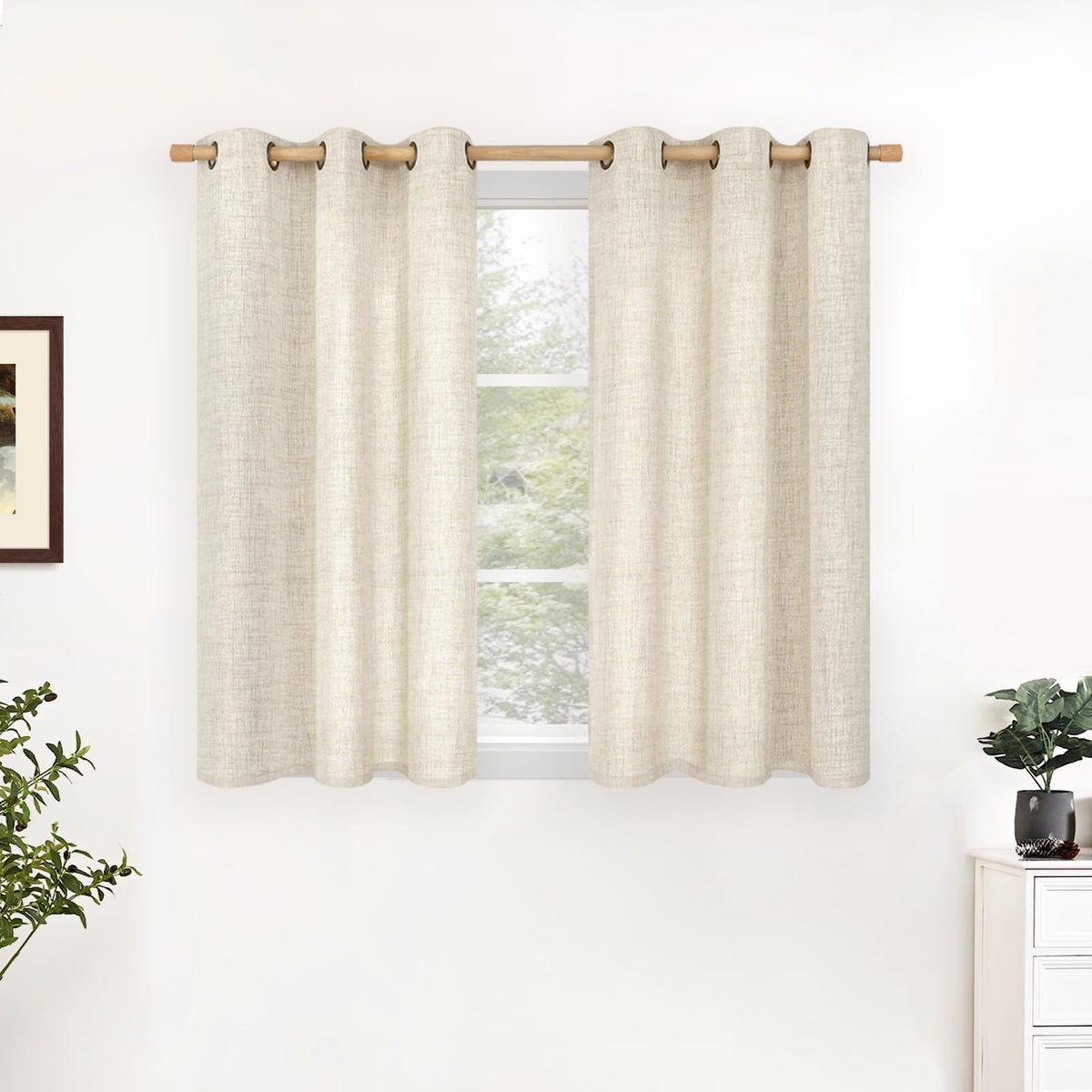 YoungsTex Linen Kitchen Window Curtains 40 Inch Length 2 Panels