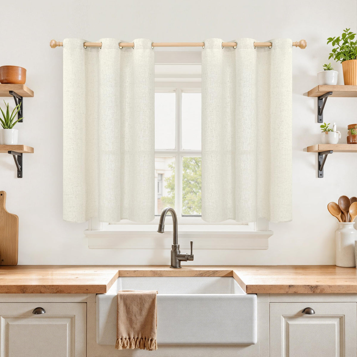 YoungsTex Linen Kitchen Window Curtains 40 Inch Length 2 Panels