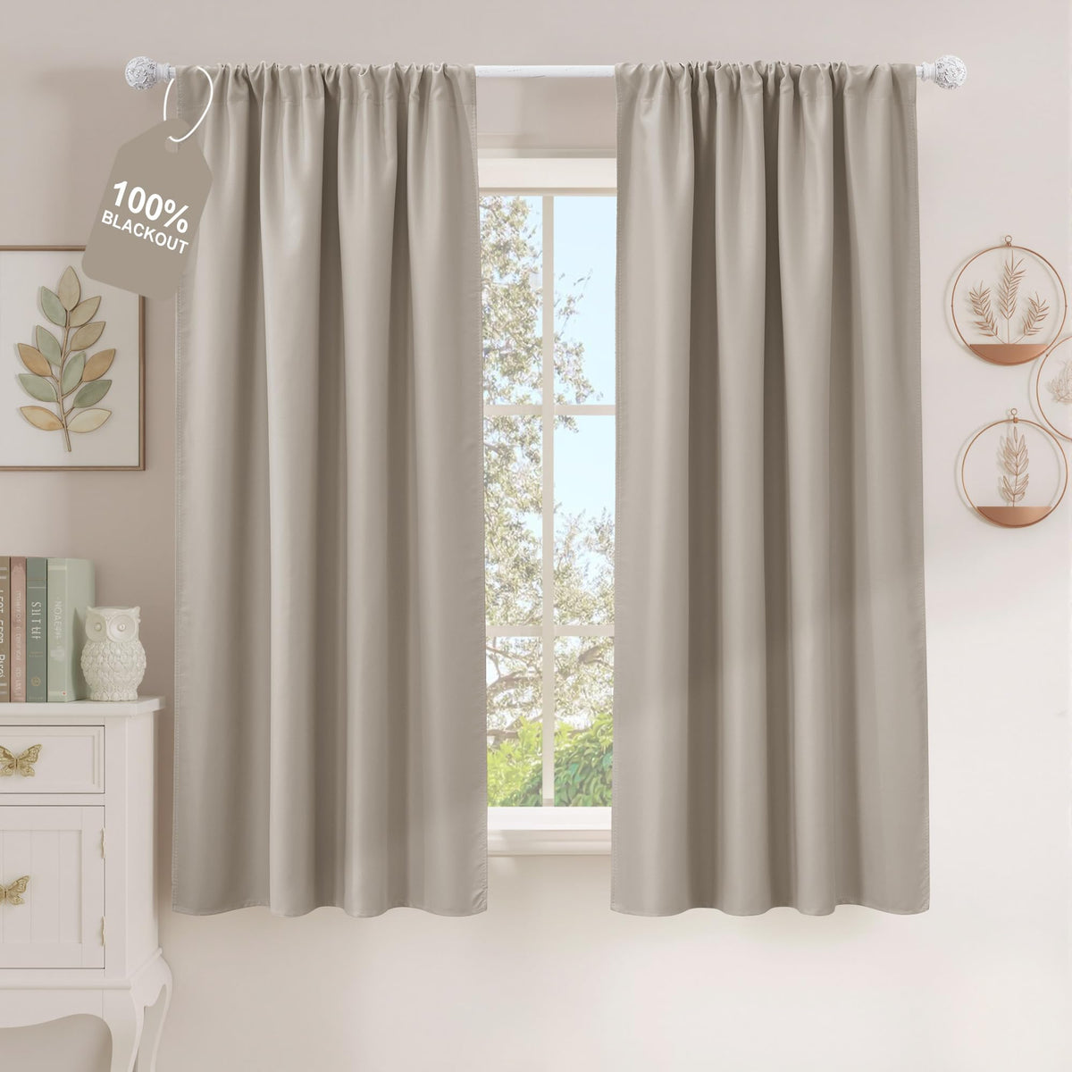 NICETOWN 100% Black Out Kitchen Curtains 36 Inch Length, W52xL36, 2 Panels