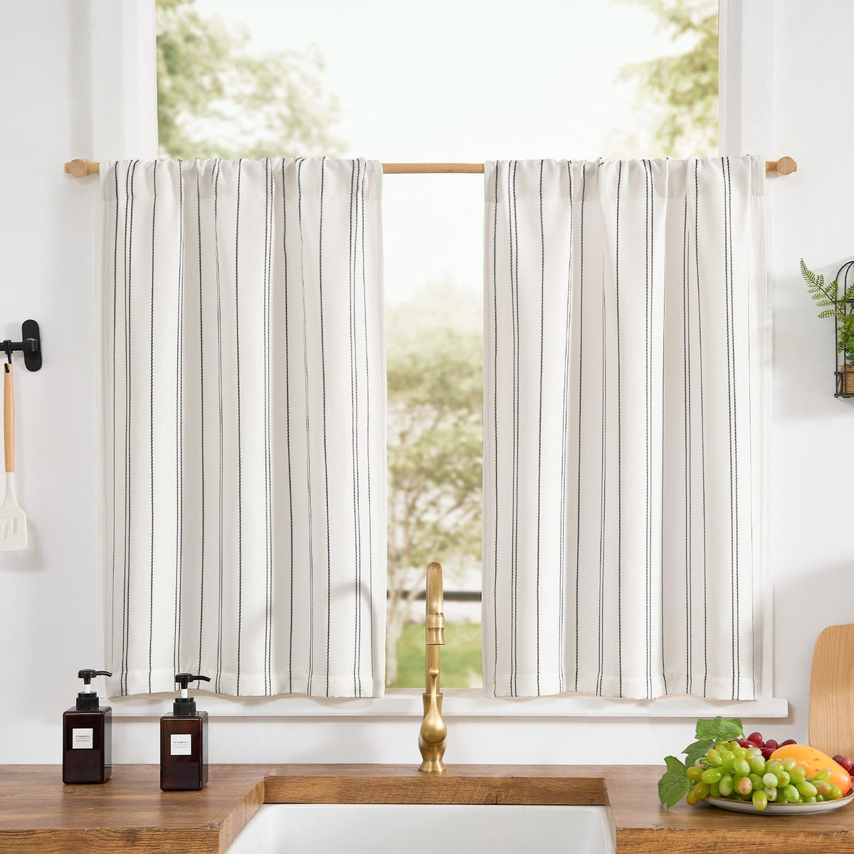 jinchan Linen Striped Tier Curtains for Kitchen Windows Farmhouse