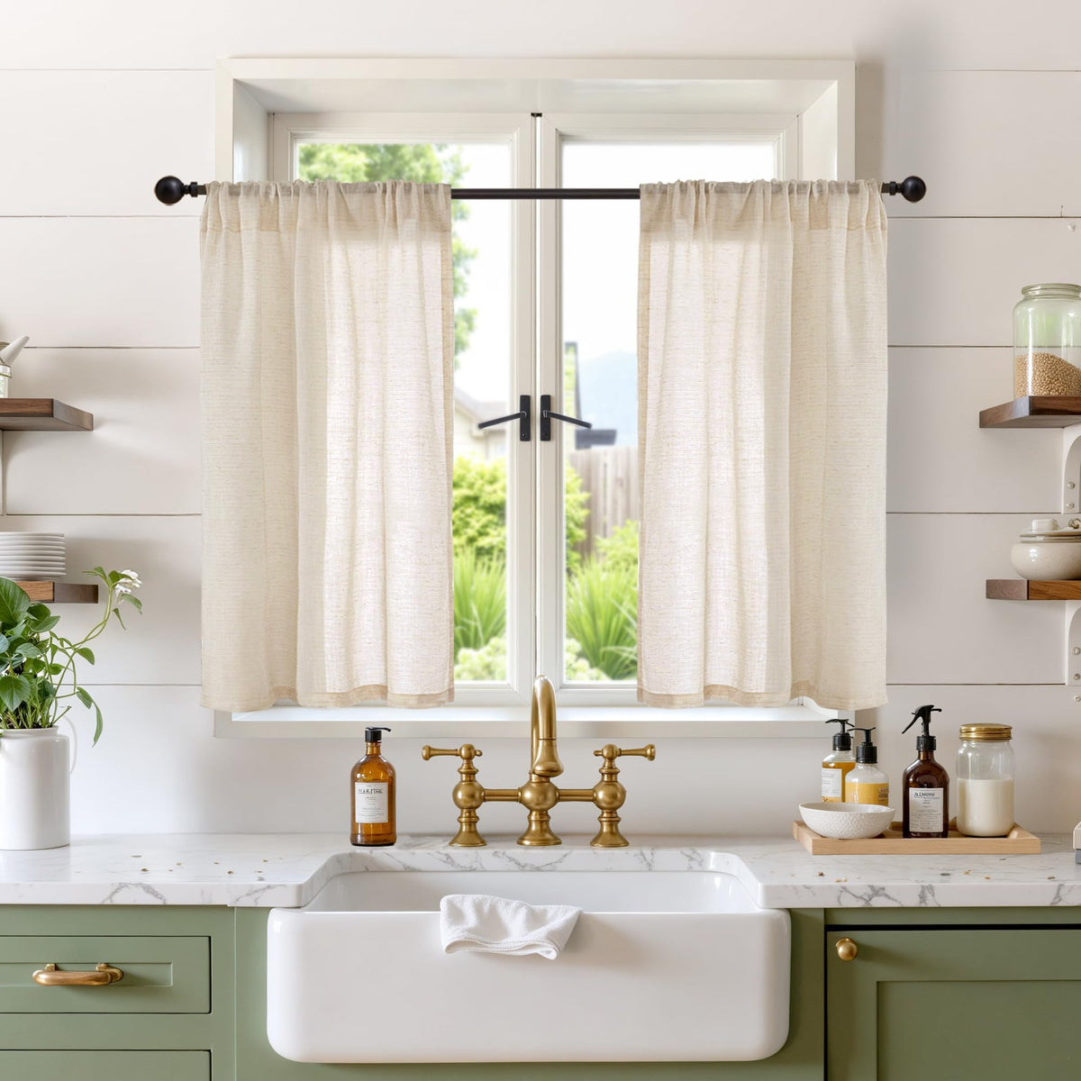 BGment Linen Kitchen Window Curtains Over Sink, 36 Inch Length Cafe Drapes